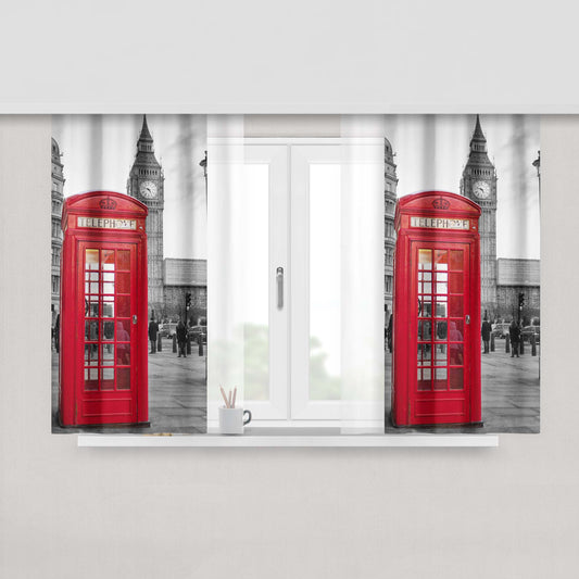 Classic British Red Telephone Box Peach Skin Window Curtains