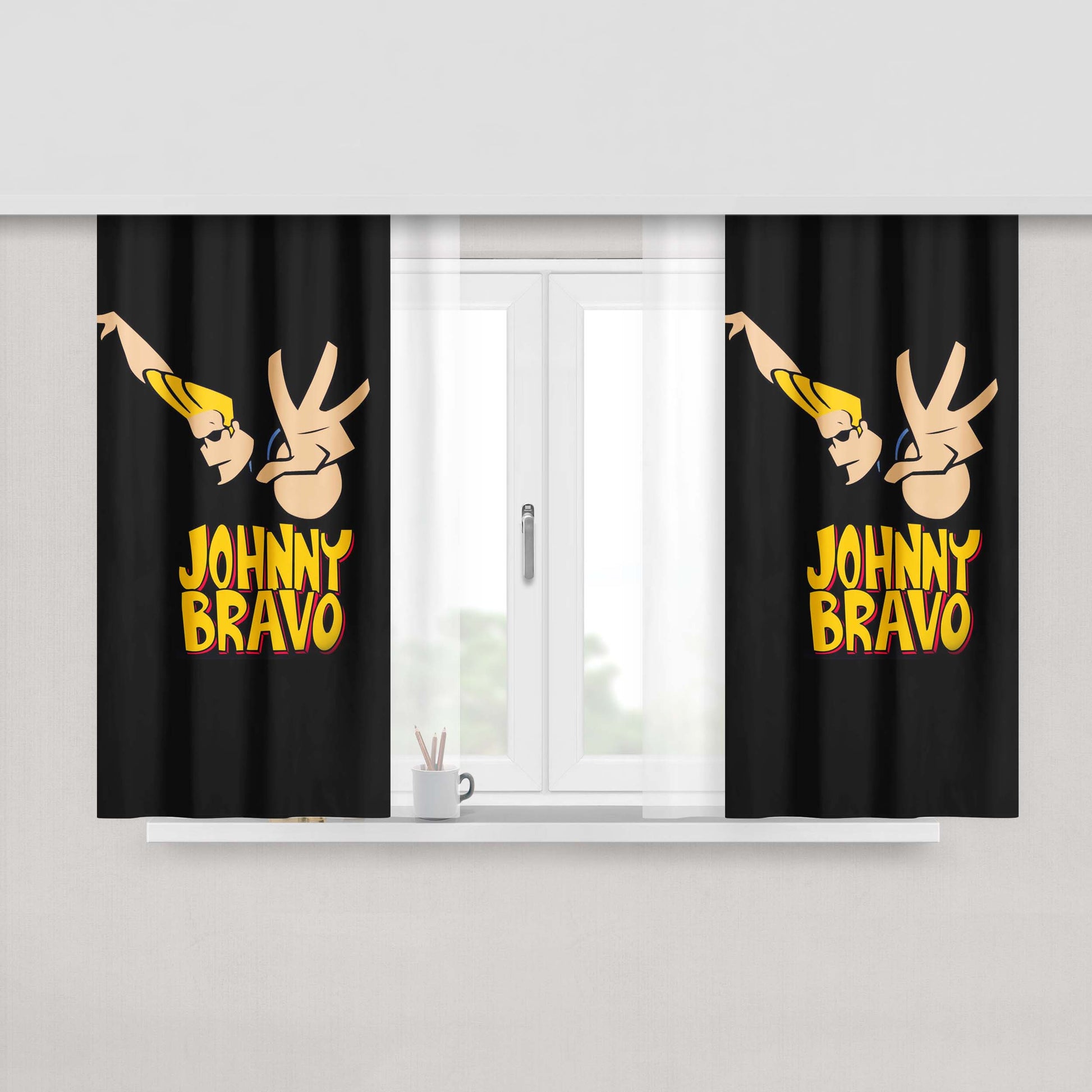 Classic Cartoon Johny Bravo Peach Skin Window Curtains