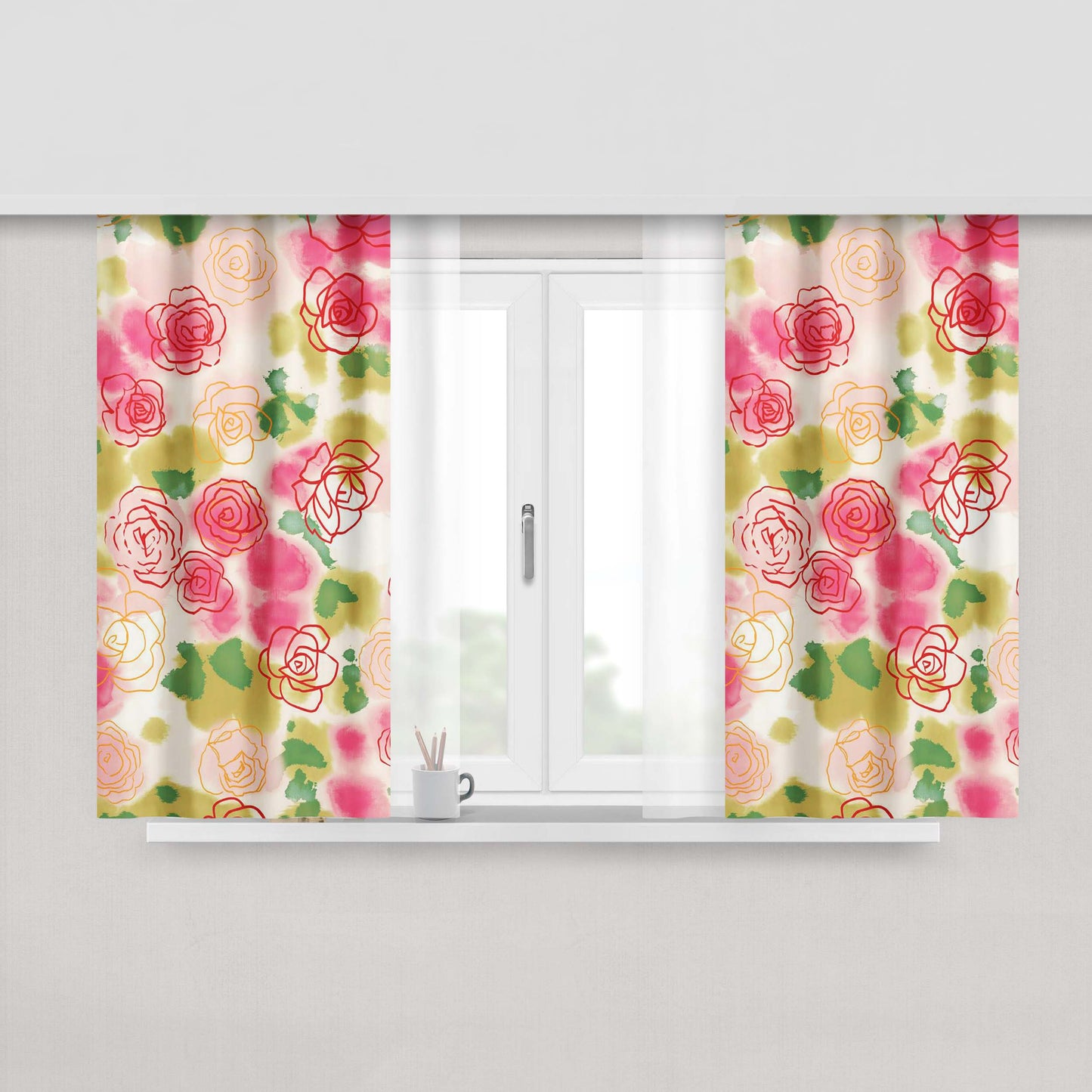 Classic Old Floral Painting Peach Skin Window Curtains