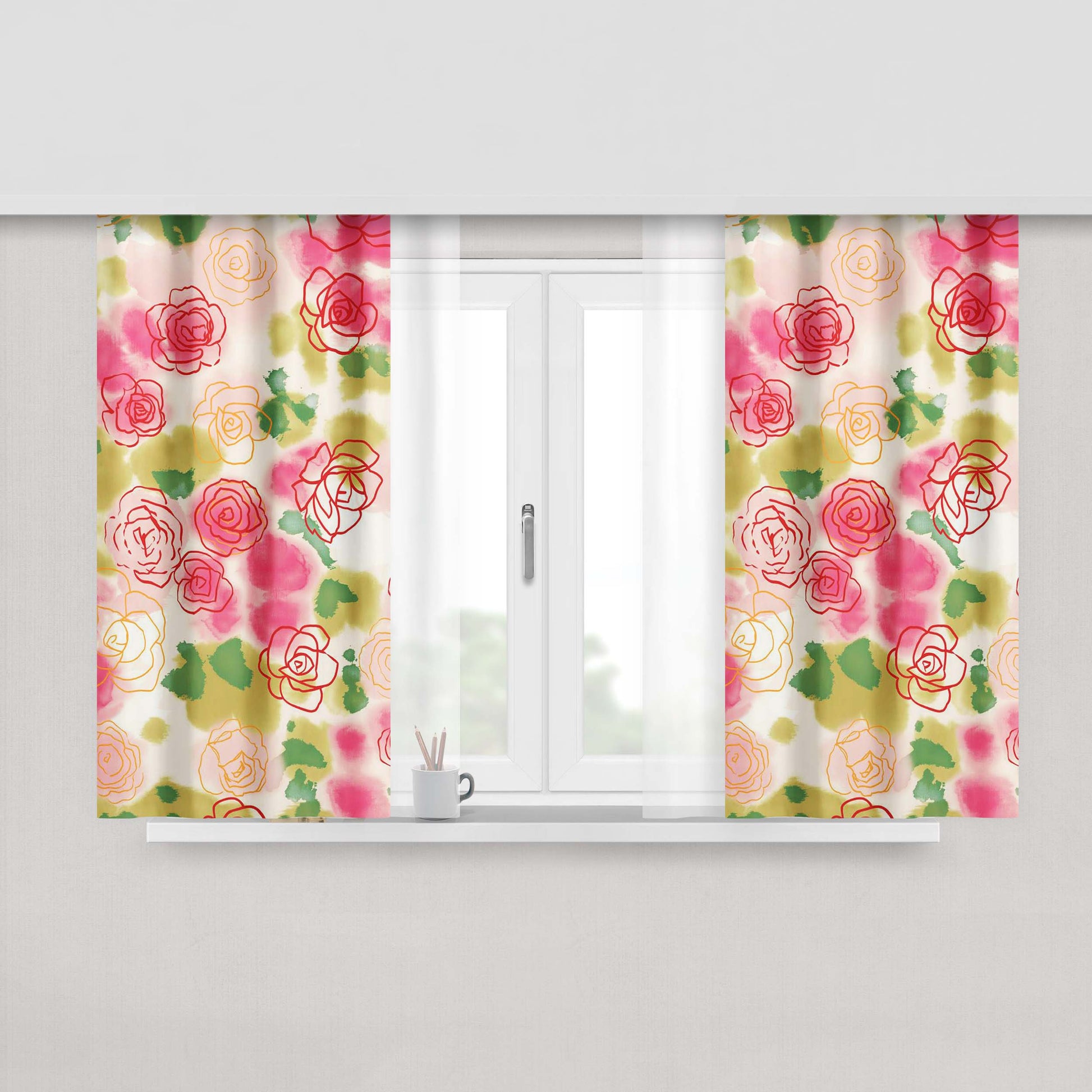 Classic Old Floral Painting Peach Skin Window Curtains