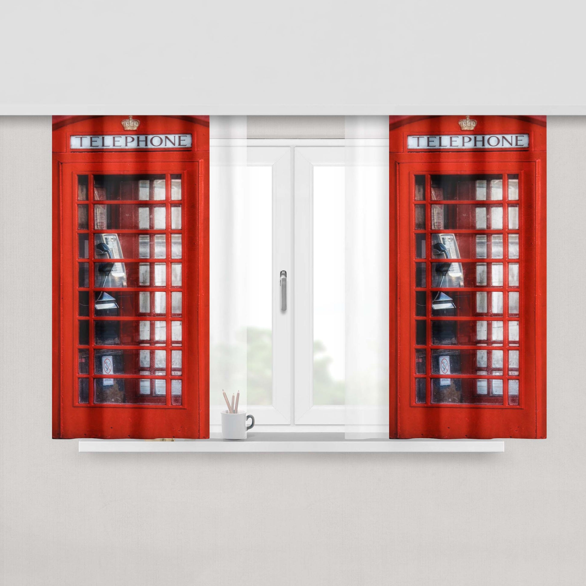 Classic Red England Phone Booth Peach Skin Window Curtains