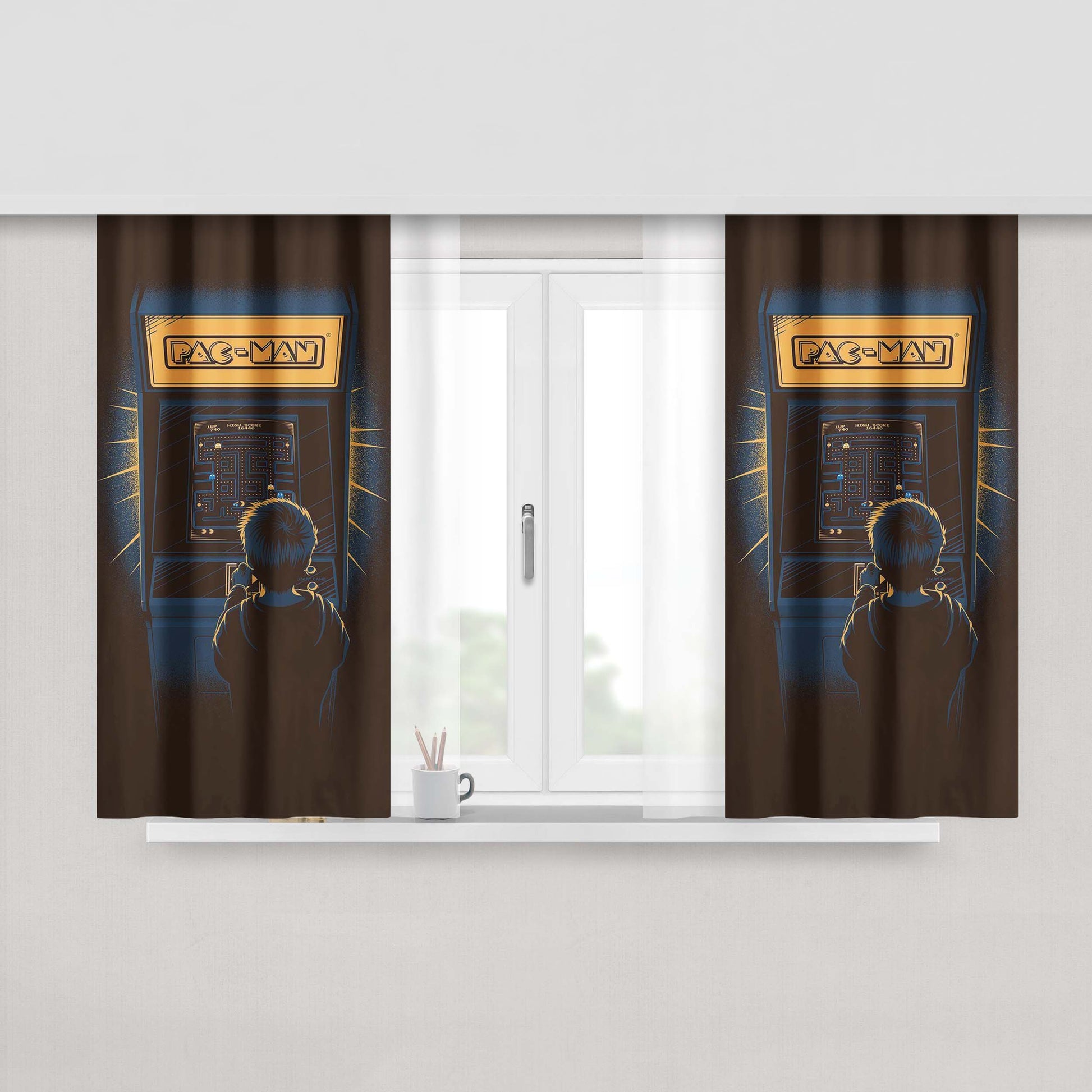 Classic Retro Dingdong Game Illustration In Shadow Peach Skin Window Curtains