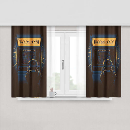 Classic Retro Dingdong Game Illustration In Shadow Peach Skin Window Curtains