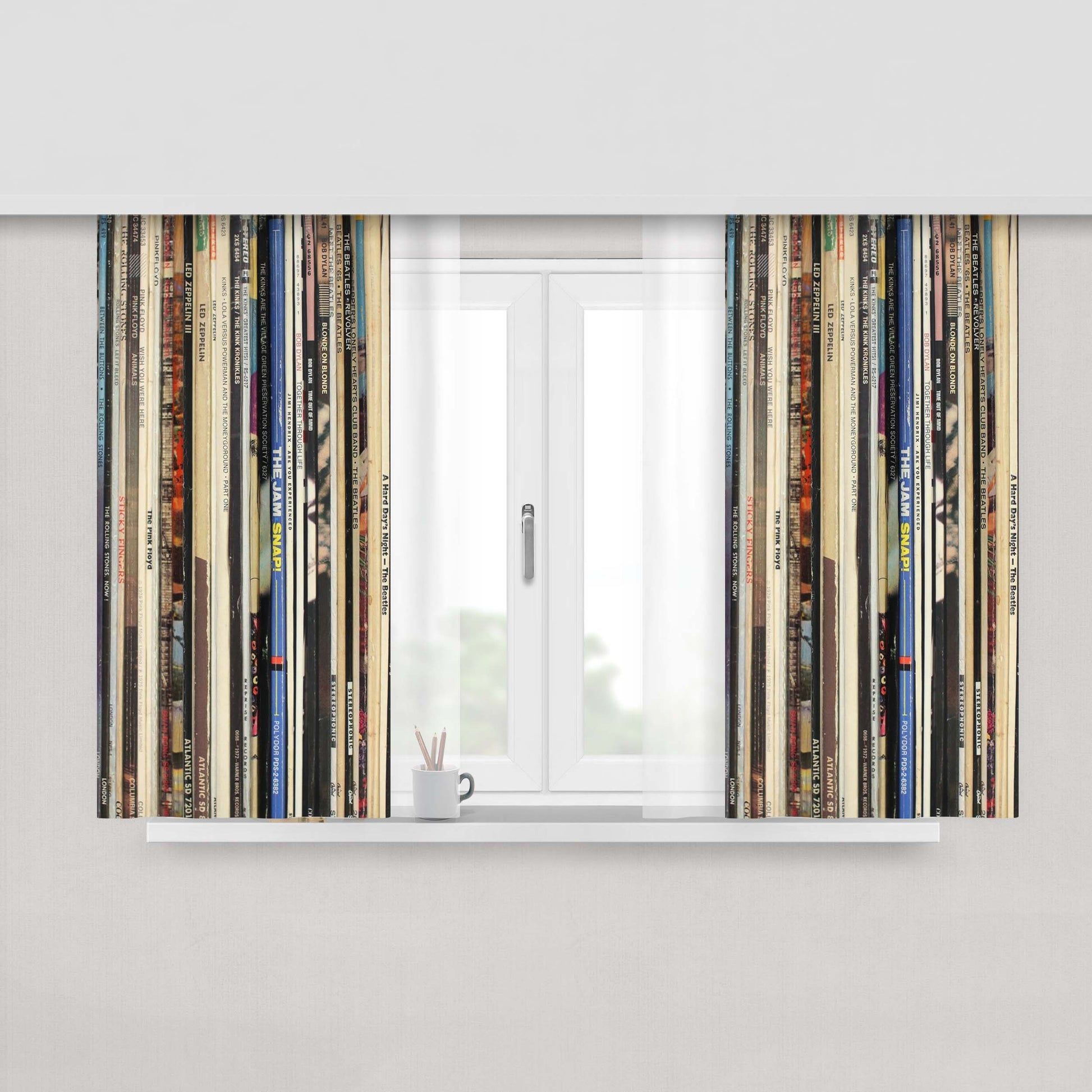 Classic Rock Vinyl Records Collection Peach Skin Window Curtains