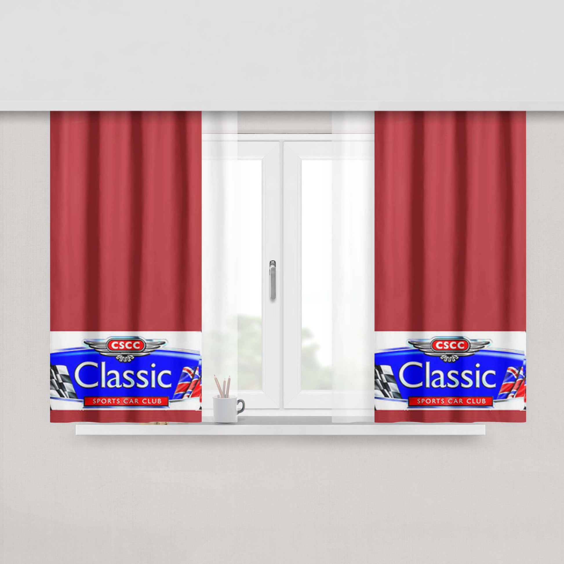 Classic Sport Car Club Peach Skin Window Curtains