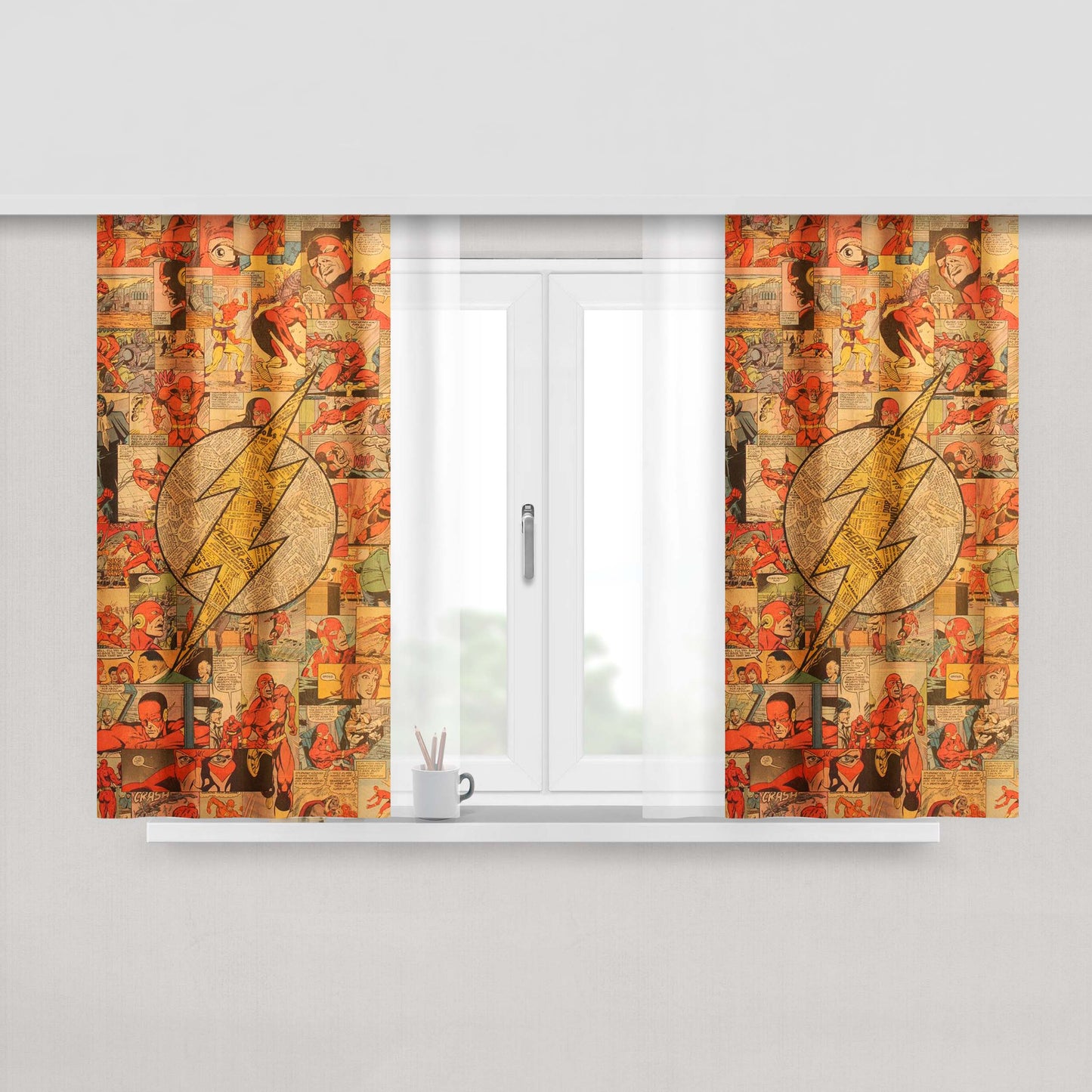 Classic The Flash Comic Collage Peach Skin Window Curtains