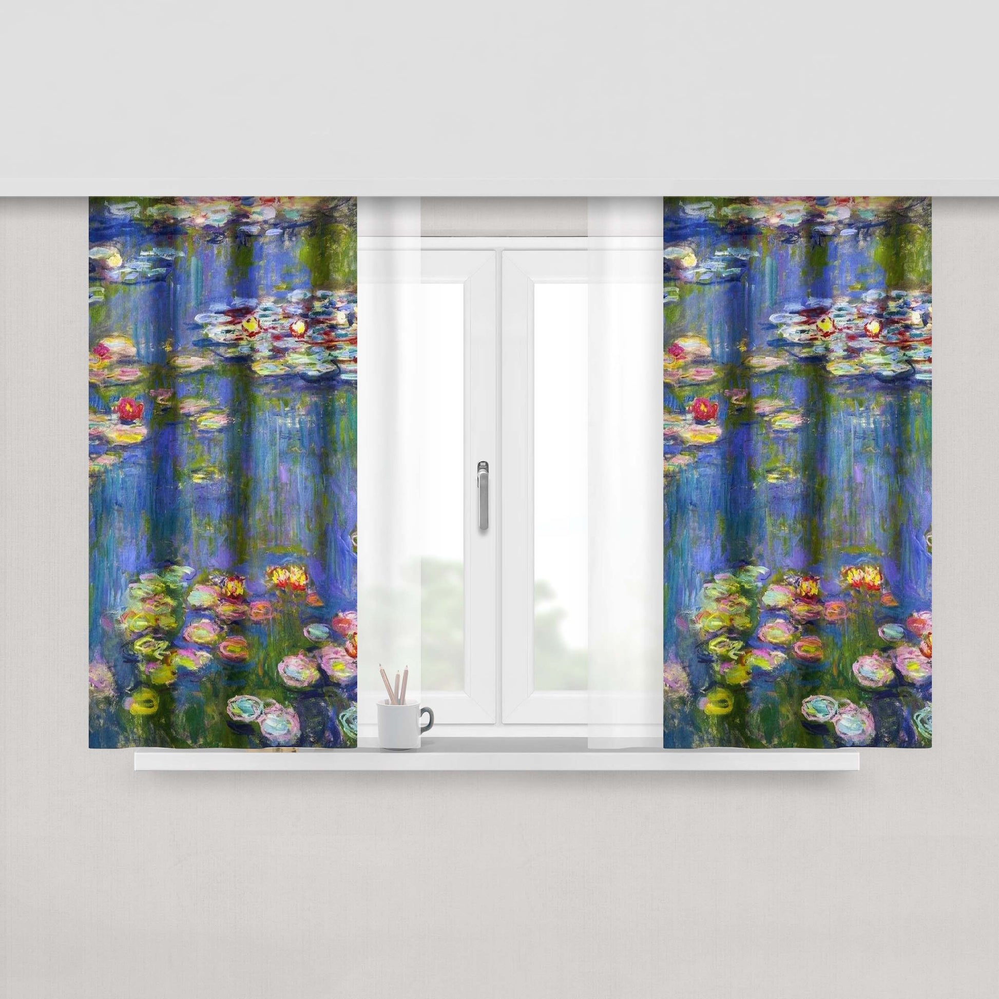 Claude Monet Water Lilies Framed Peach Skin Window Curtains