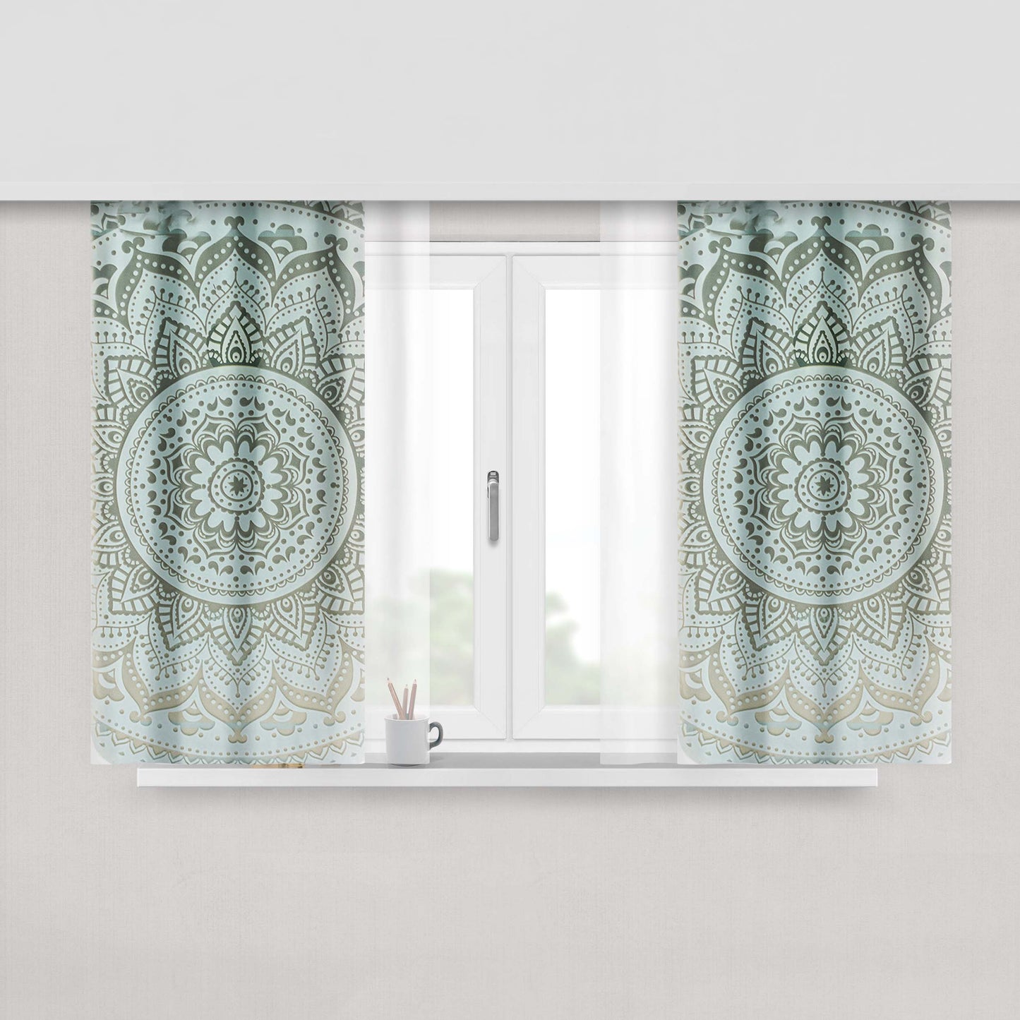 Clear White Chevron Mandala Peach Skin Window Curtains