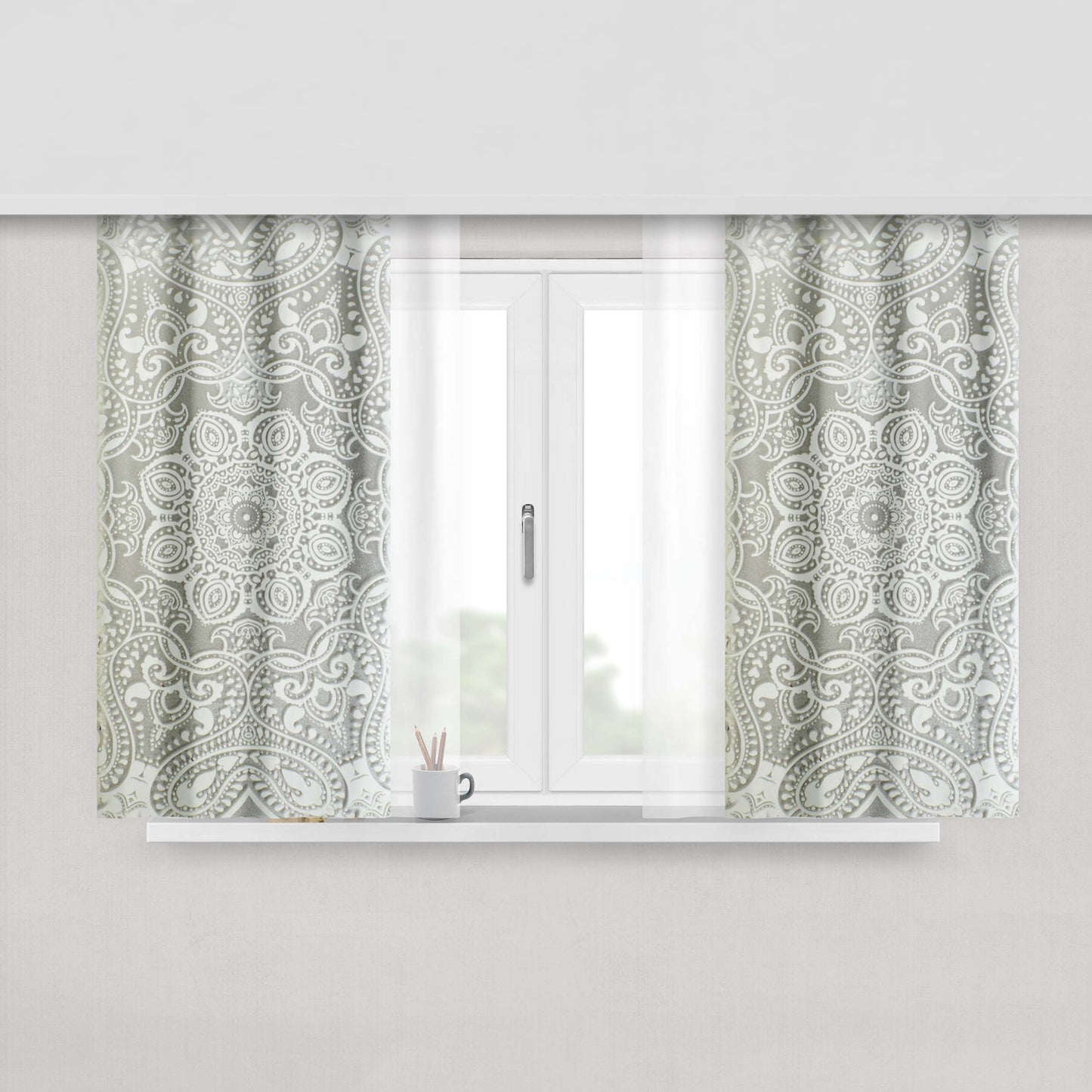 Clear White Mandala Peach Skin Window Curtains