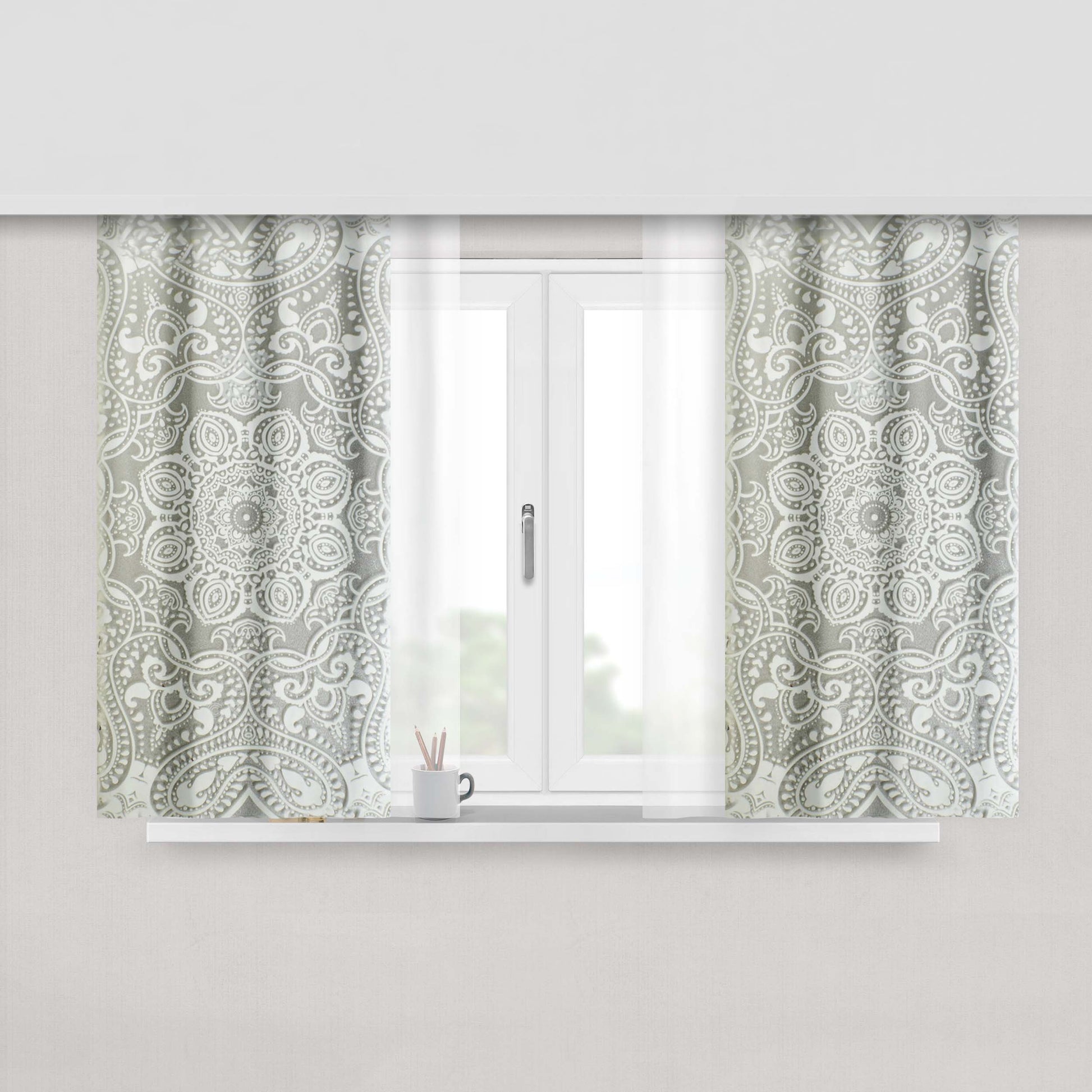 Clear White Mandala Peach Skin Window Curtains