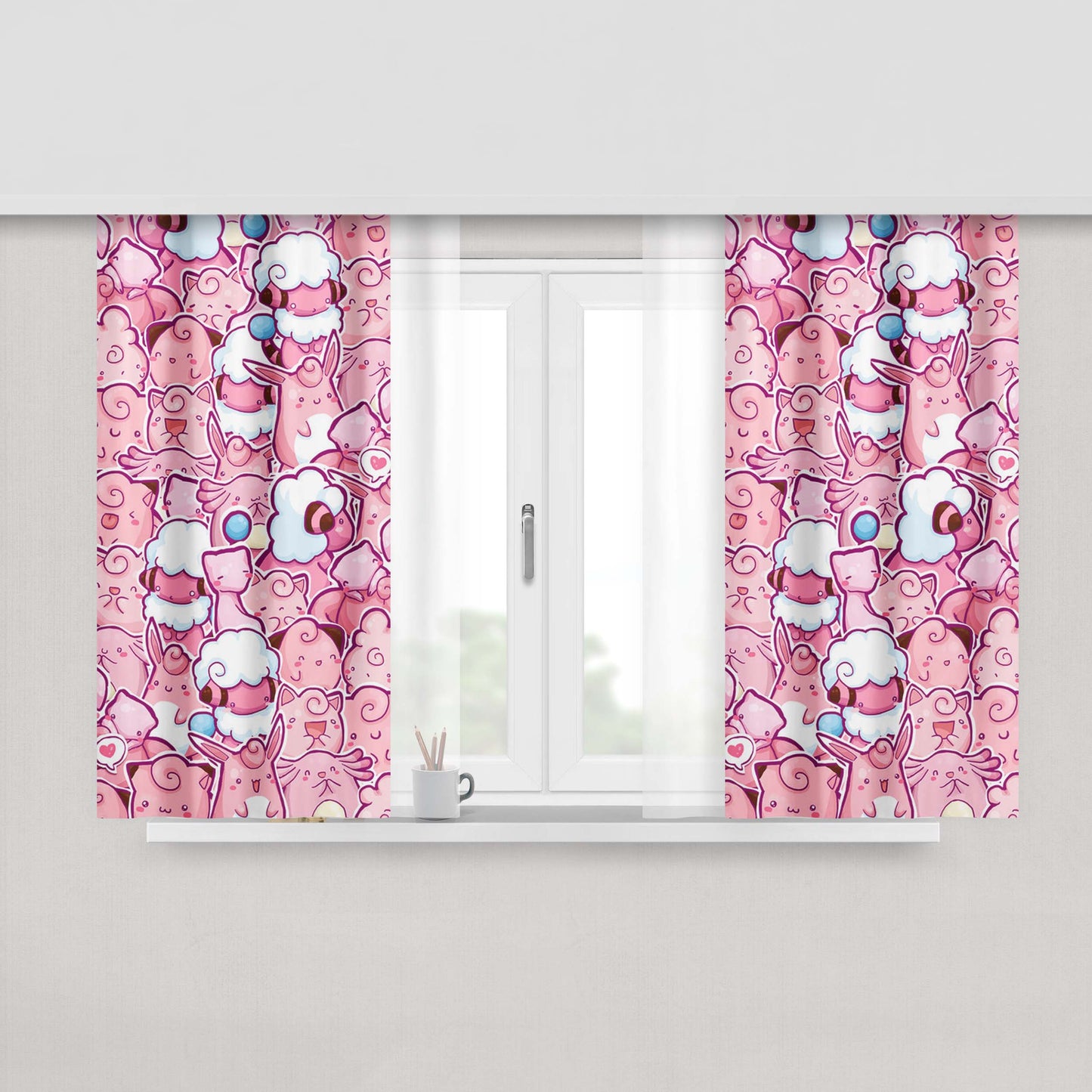 Clefairy Clefable Jiglypuff Wigglypuff Chansey Pokemon Peach Skin Window Curtains
