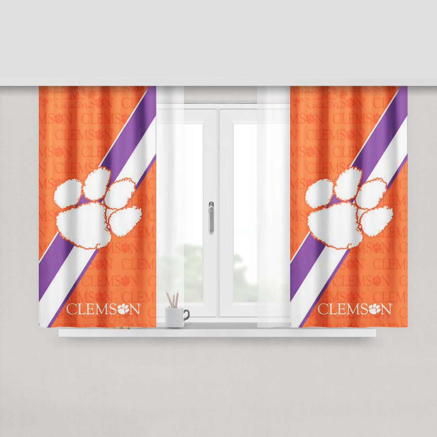 Clemson Tigers Logo Repeat Peach Skin Window Curtains