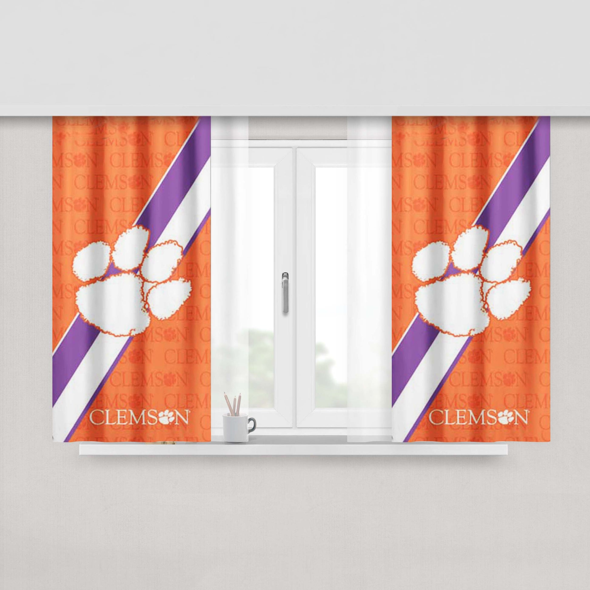 Clemson Tigers Logo Repeat Peach Skin Window Curtains
