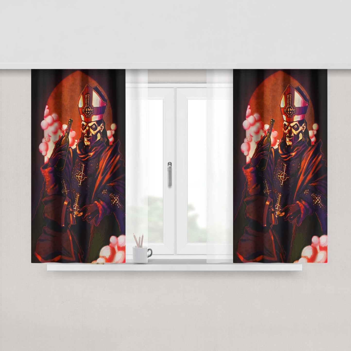 Ghost Band 2 Peach Skin Window Curtains
