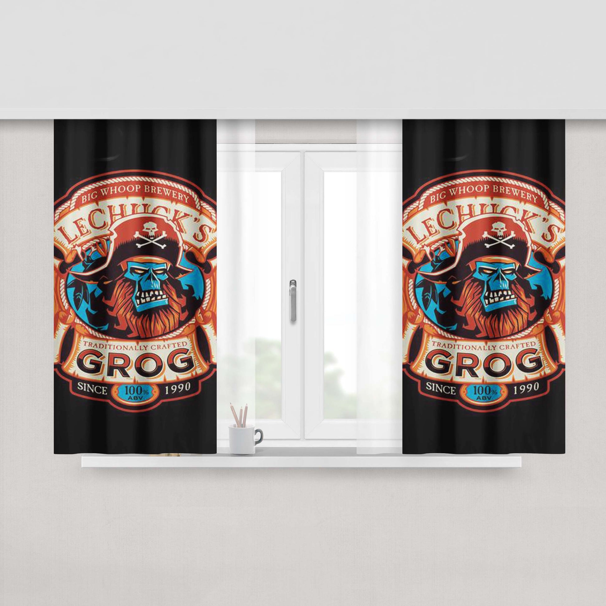Ghost Pirate Grog Peach Skin Window Curtains