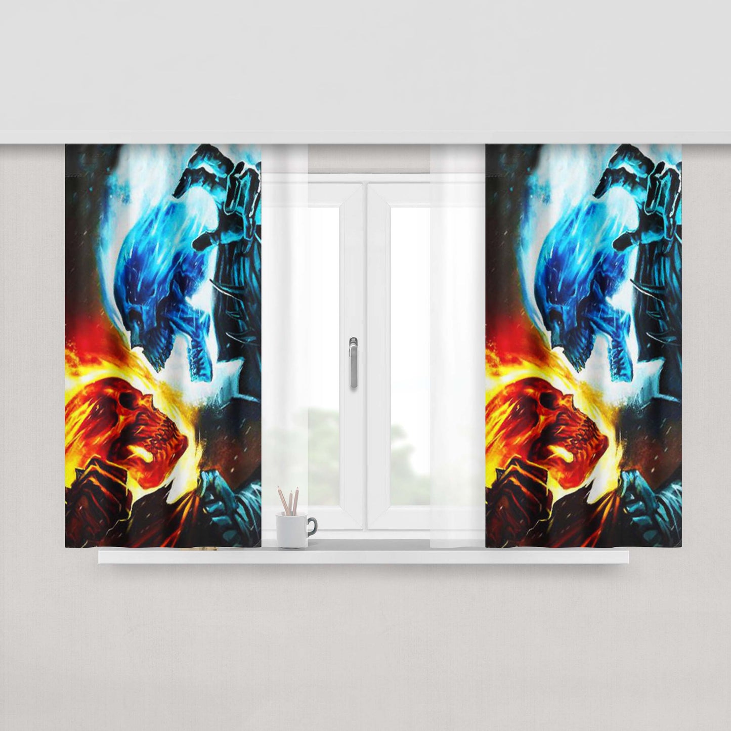 Ghost Rider Red Vs Blue Flame Peach Skin Window Curtains
