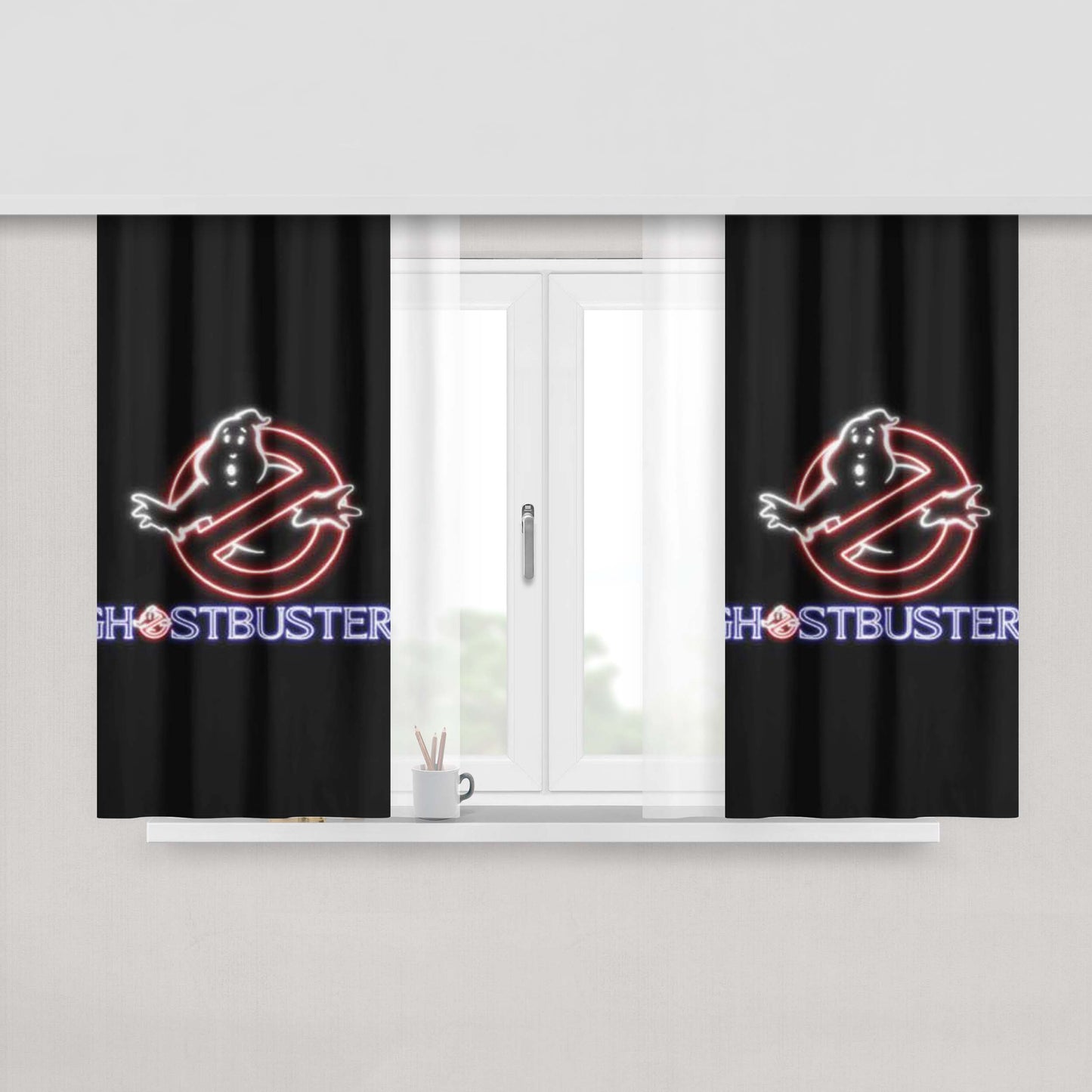 Ghostbusters Logo Neon Peach Skin Window Curtains