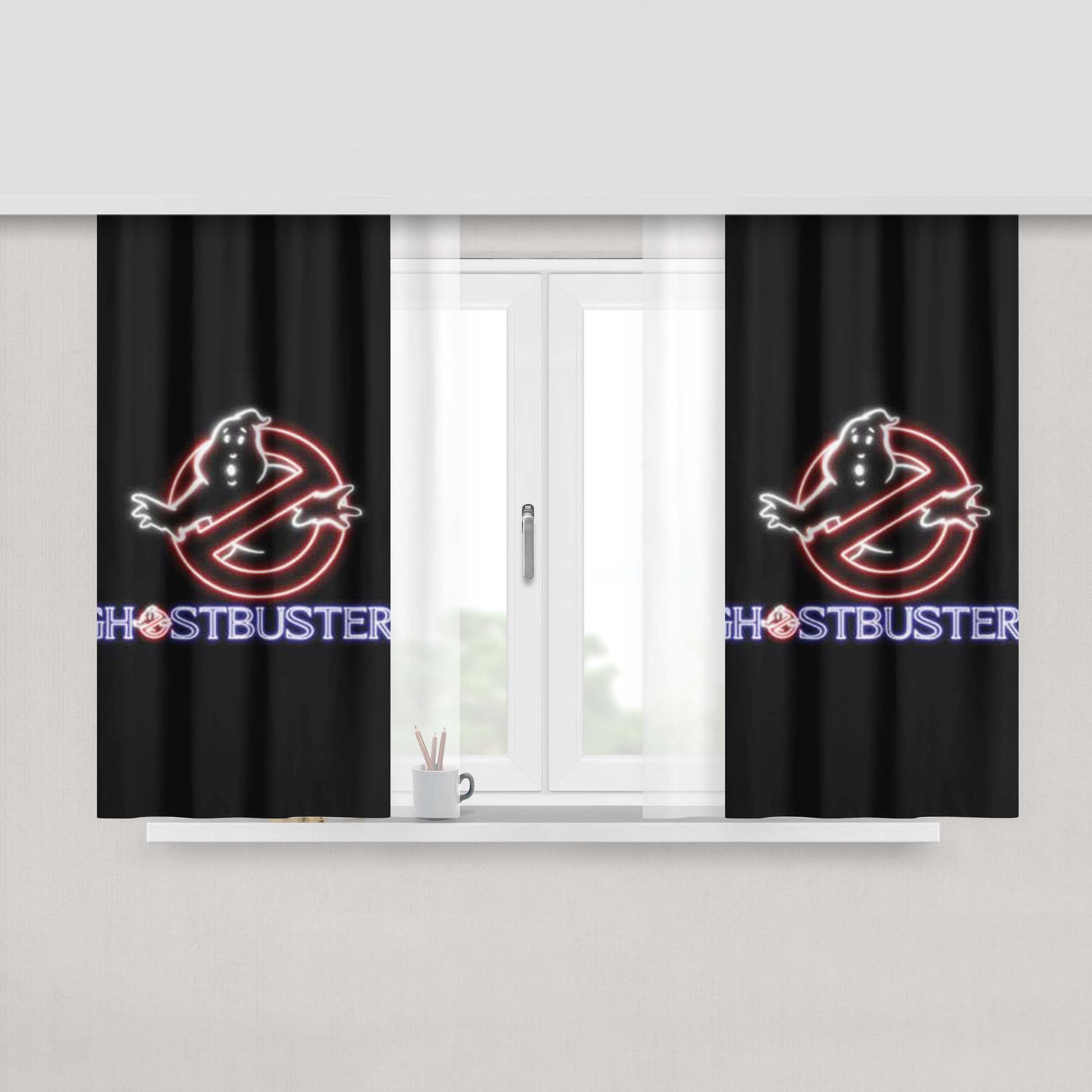 Ghostbusters Logo Neon Peach Skin Window Curtains