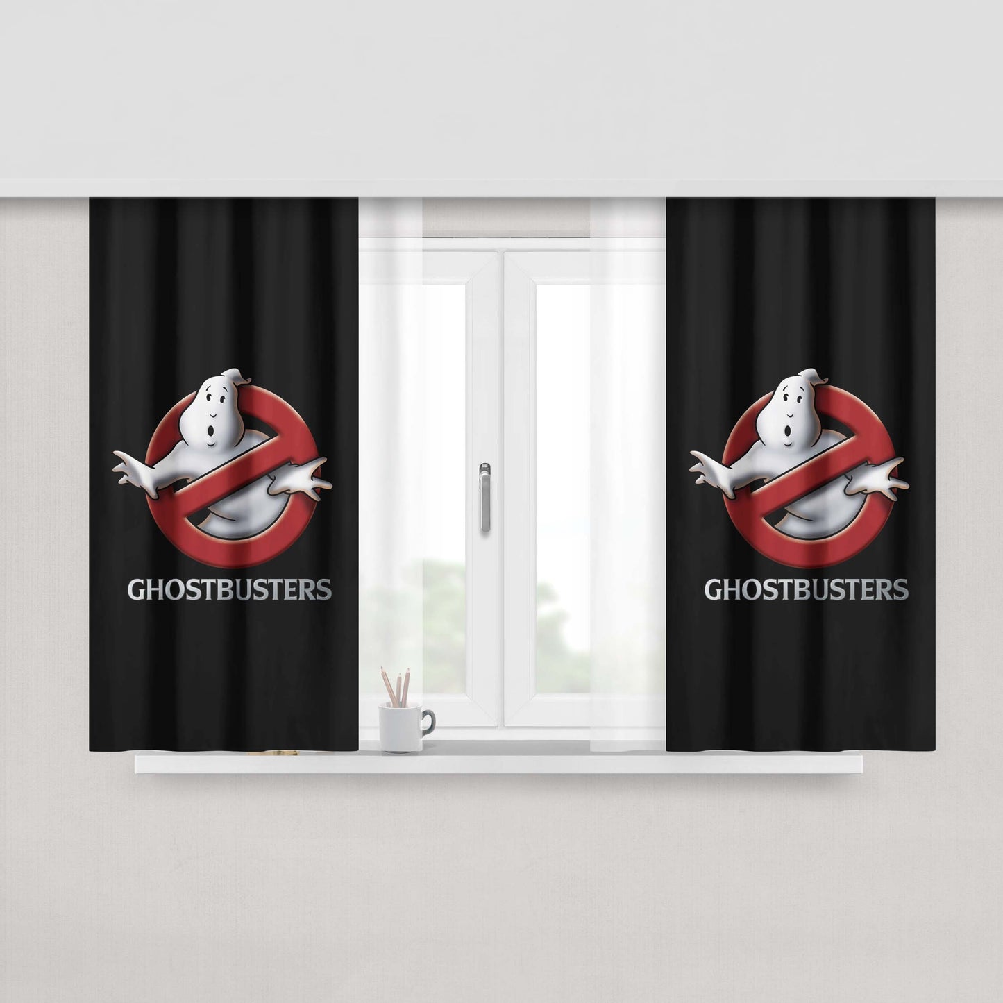 Ghostbusters Logo Peach Skin Window Curtains