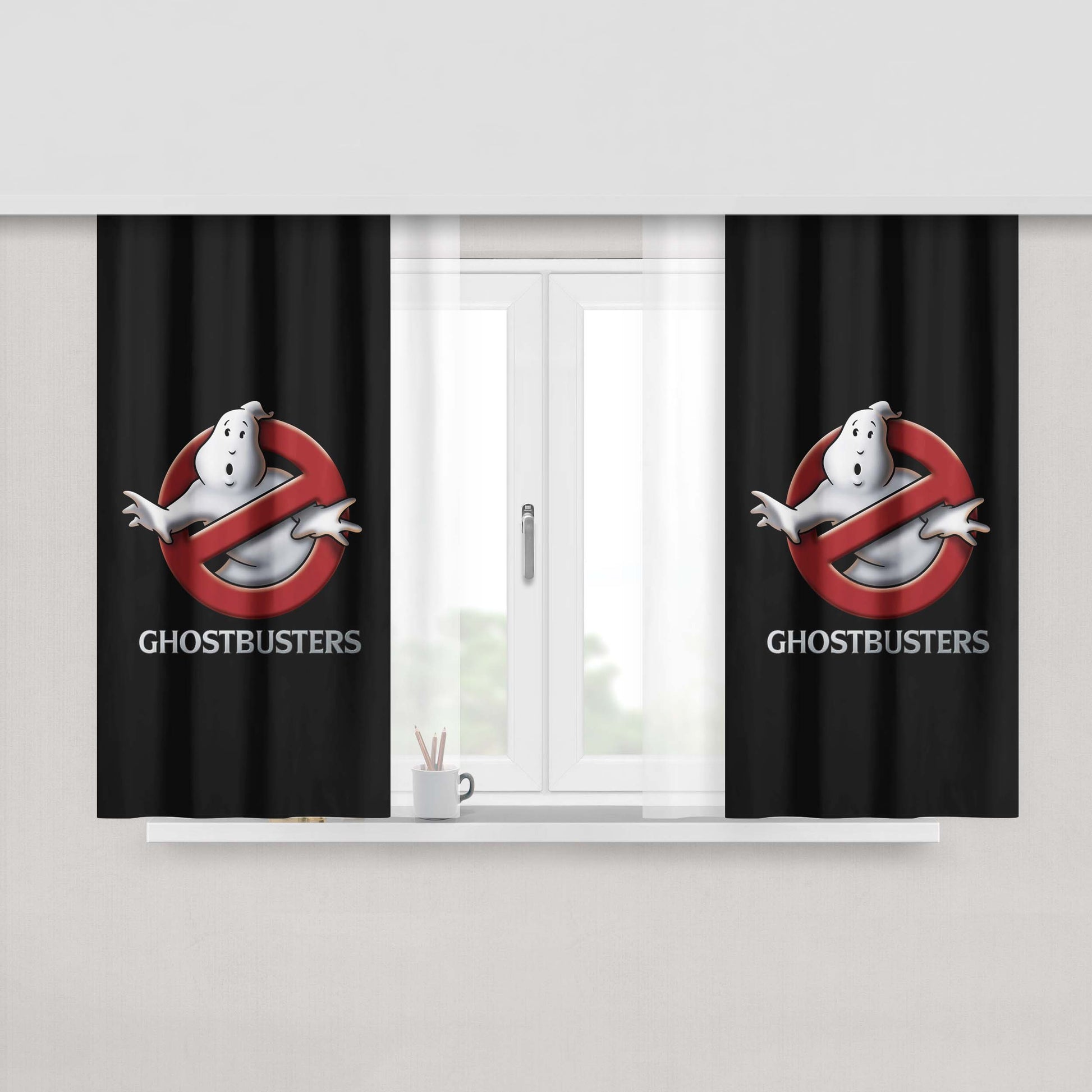 Ghostbusters Logo Peach Skin Window Curtains