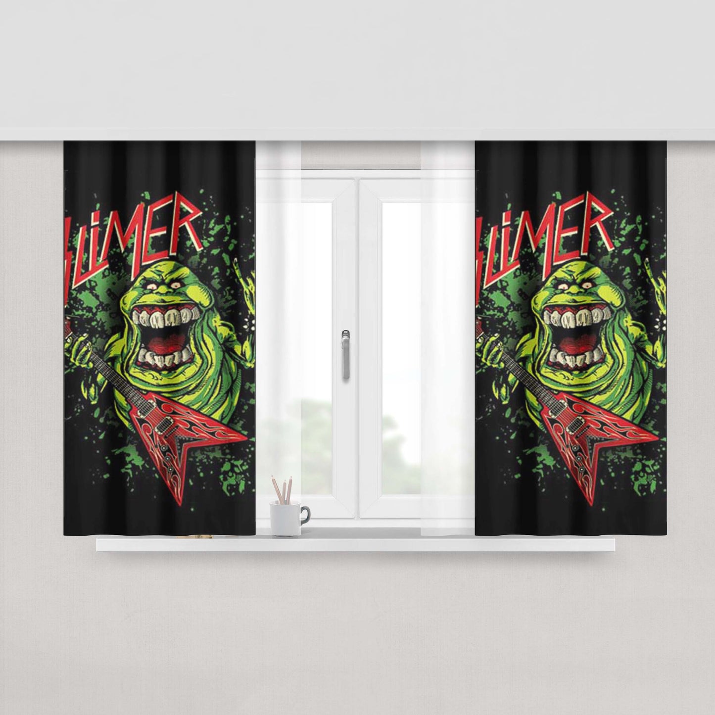 Ghostbusters Slimer Slayer Peach Skin Window Curtains