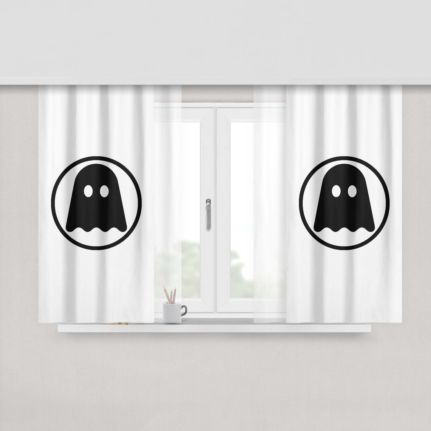 Ghostly International Emblem Peach Skin Window Curtains