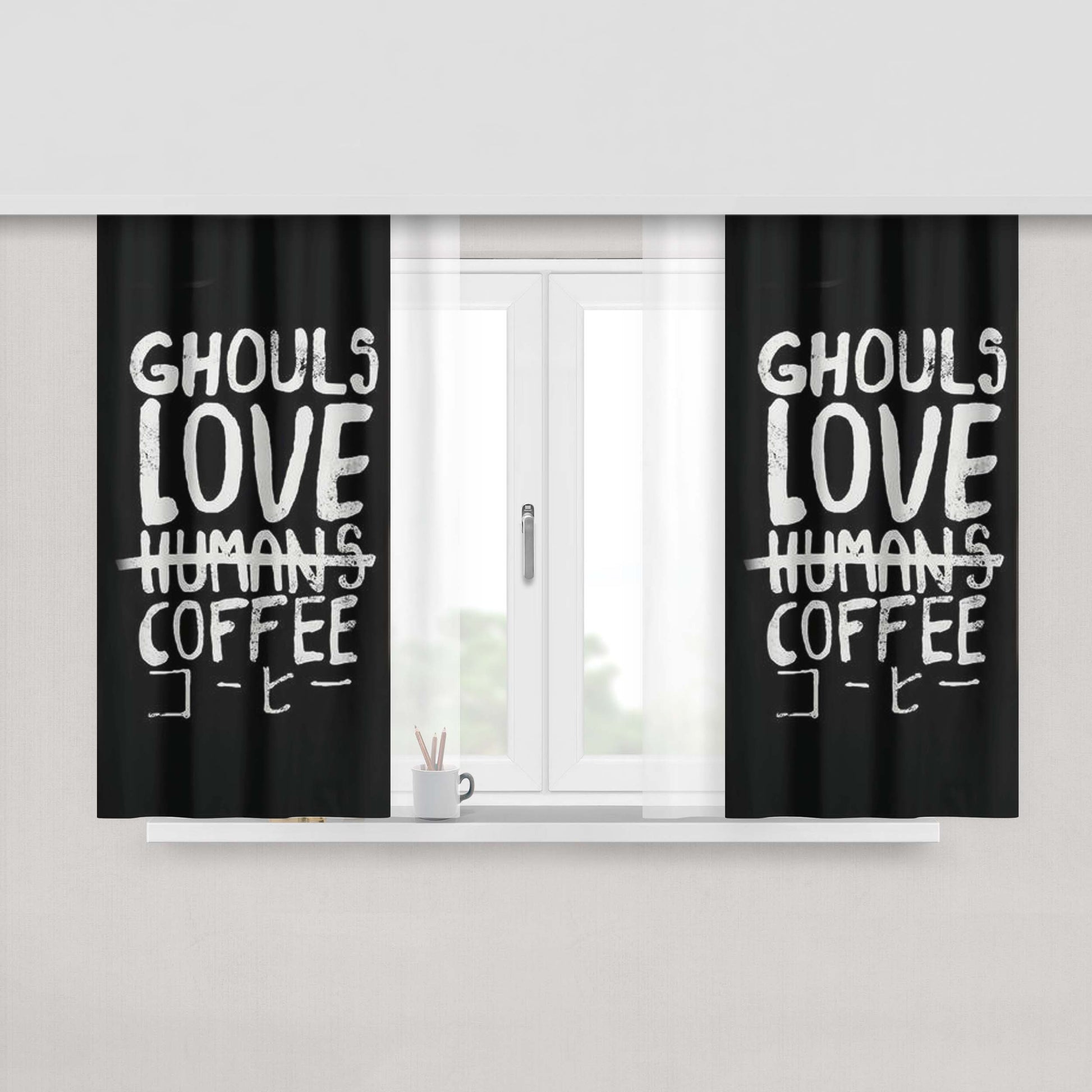 Ghouls Love Coffee Peach Skin Window Curtains
