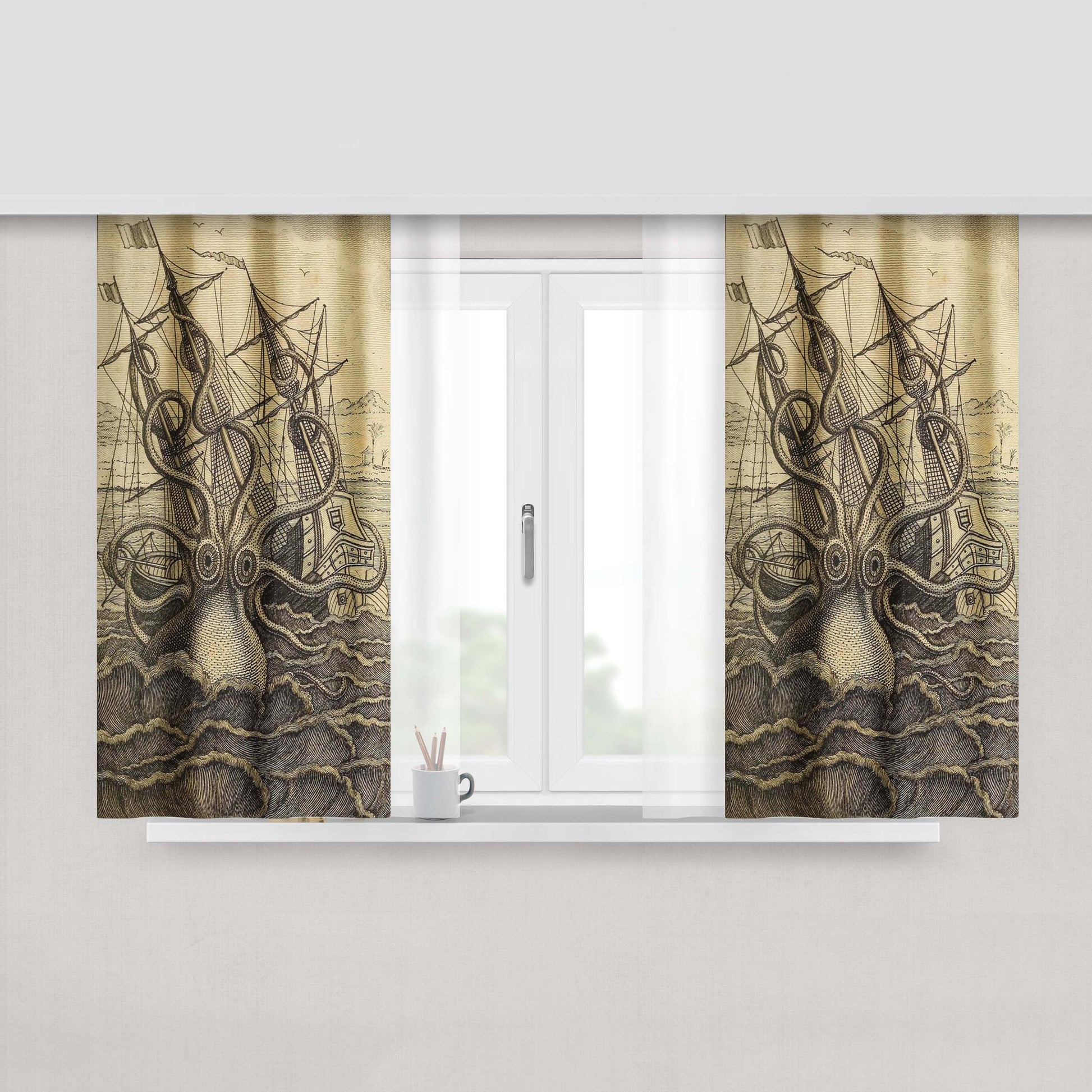 Giant Kraken Cabral Nautical Peach Skin Window Curtains