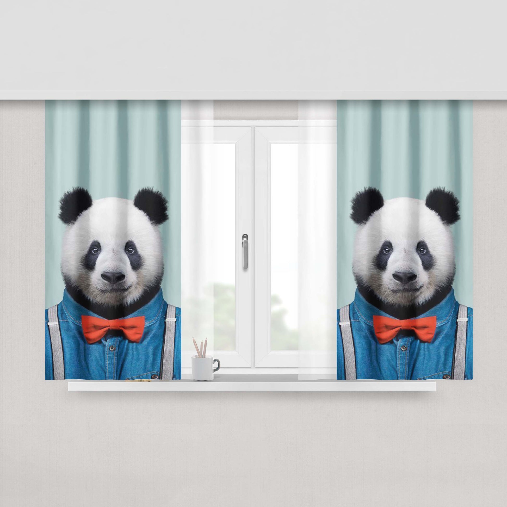 Giant Panda Ailuropoda Melanoleuca Peach Skin Window Curtains