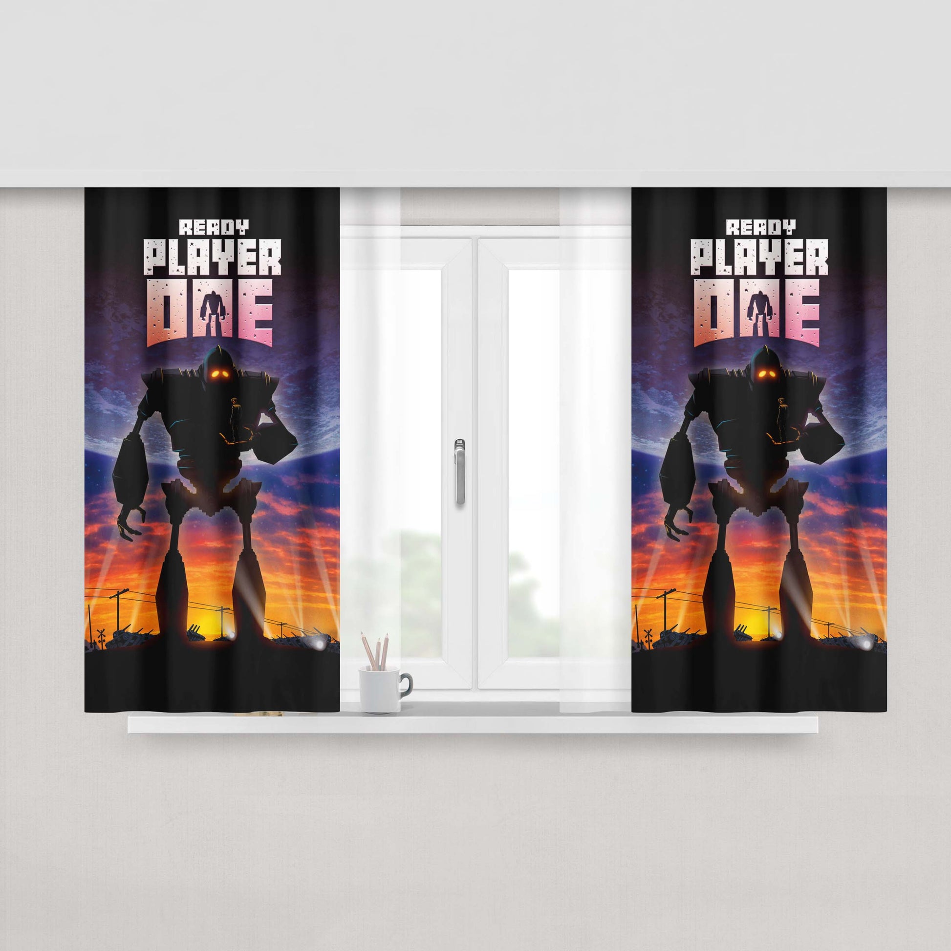 Giant Robot Ready Player One Peach Skin Window Curtains