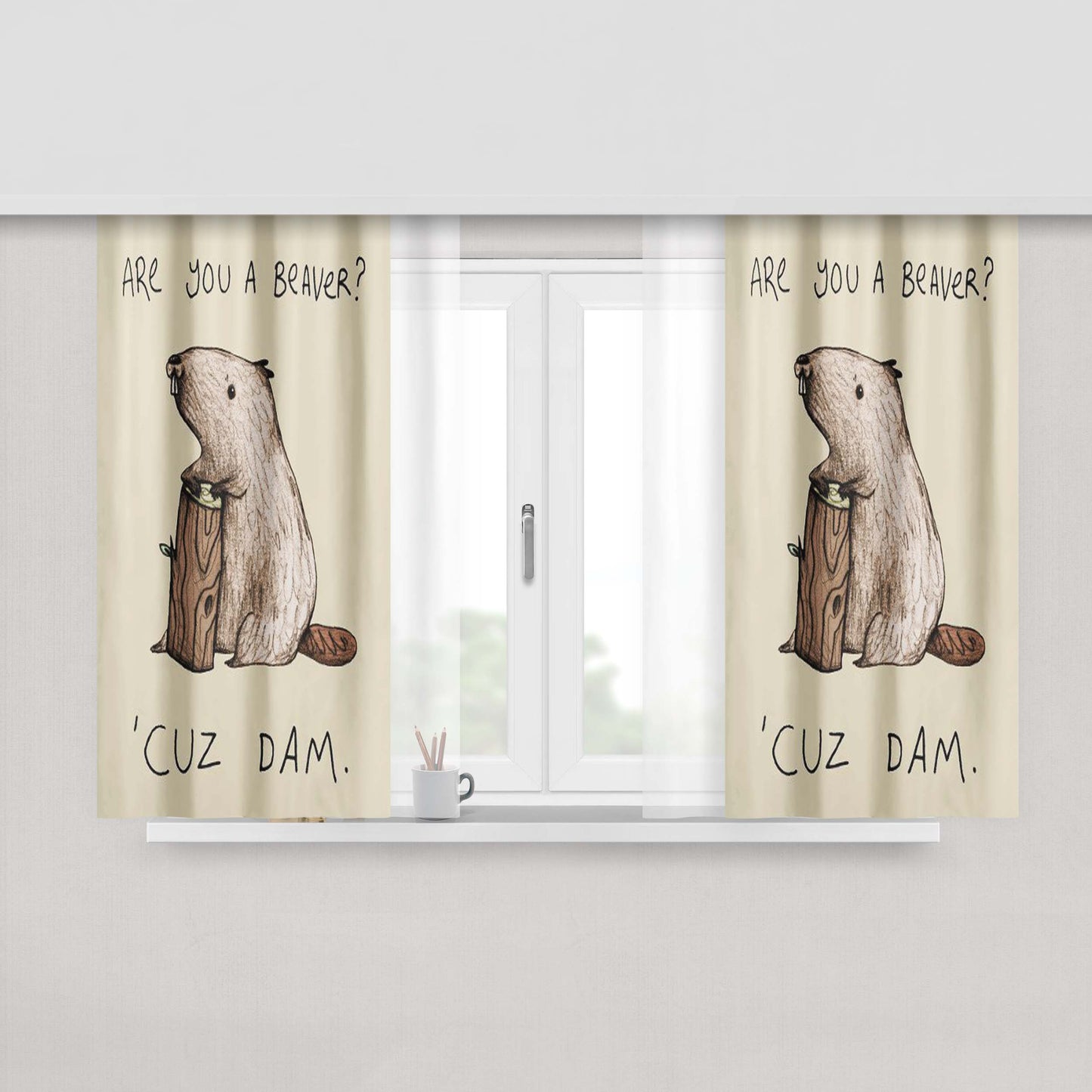 Girl Are You A Beaver Cuz Dam Peach Skin Window Curtains