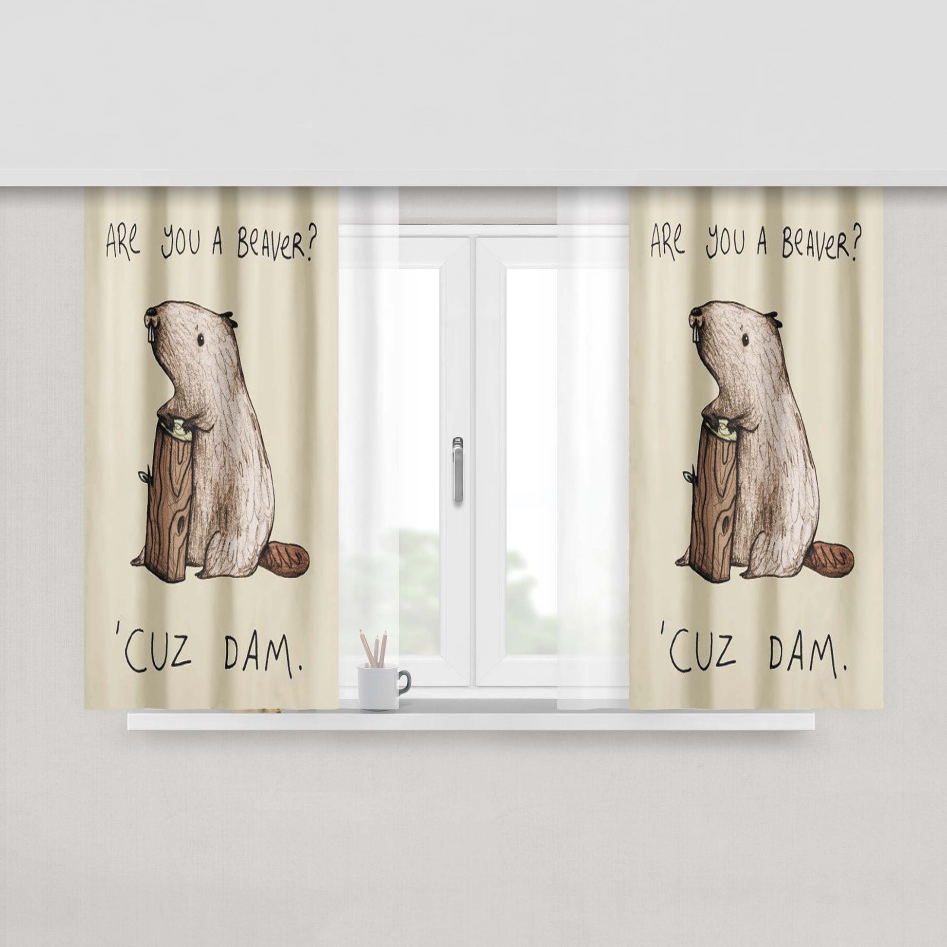 Girl Are You A Beaver Cuz Dam Peach Skin Window Curtains