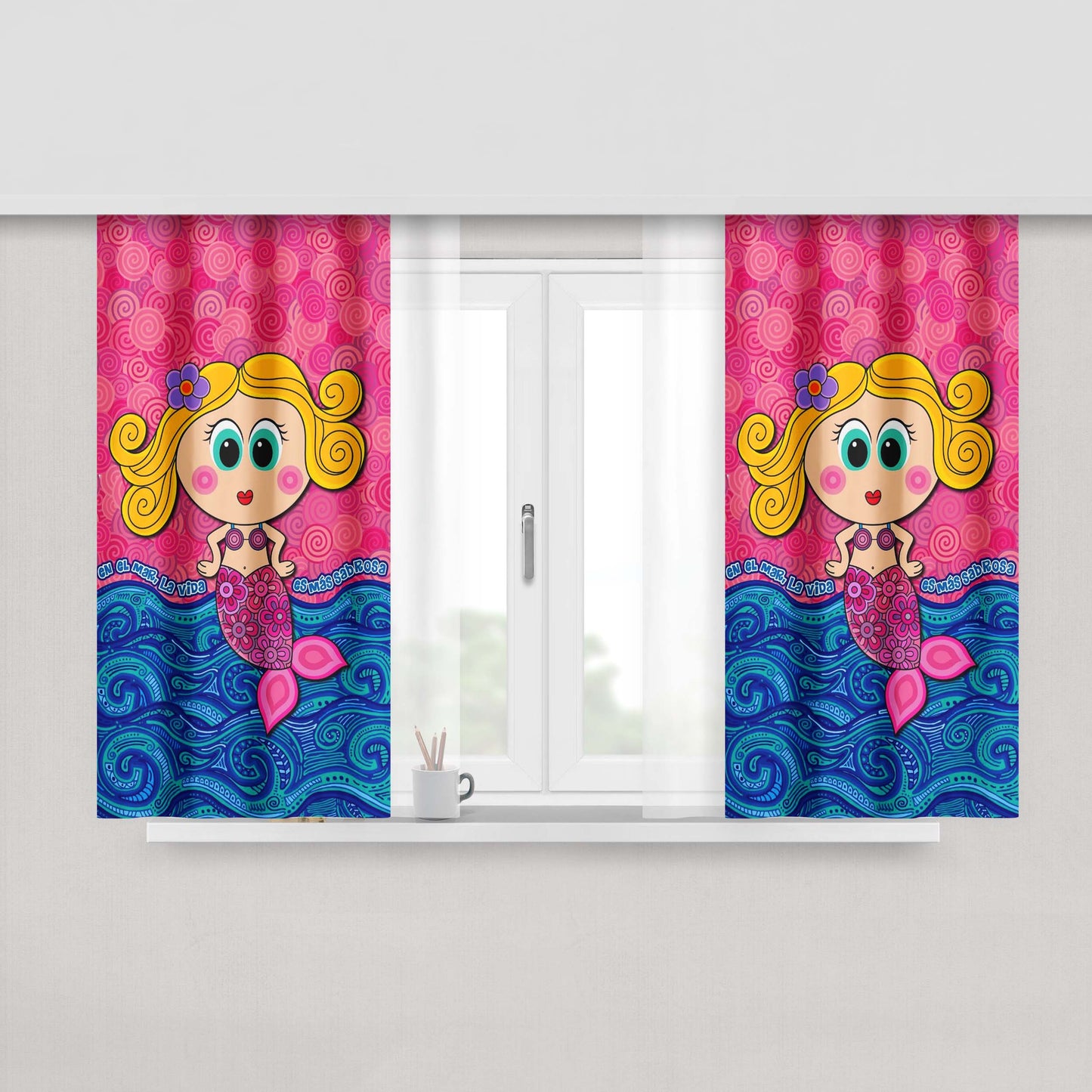 Girl Beach Surfing Peach Skin Window Curtains