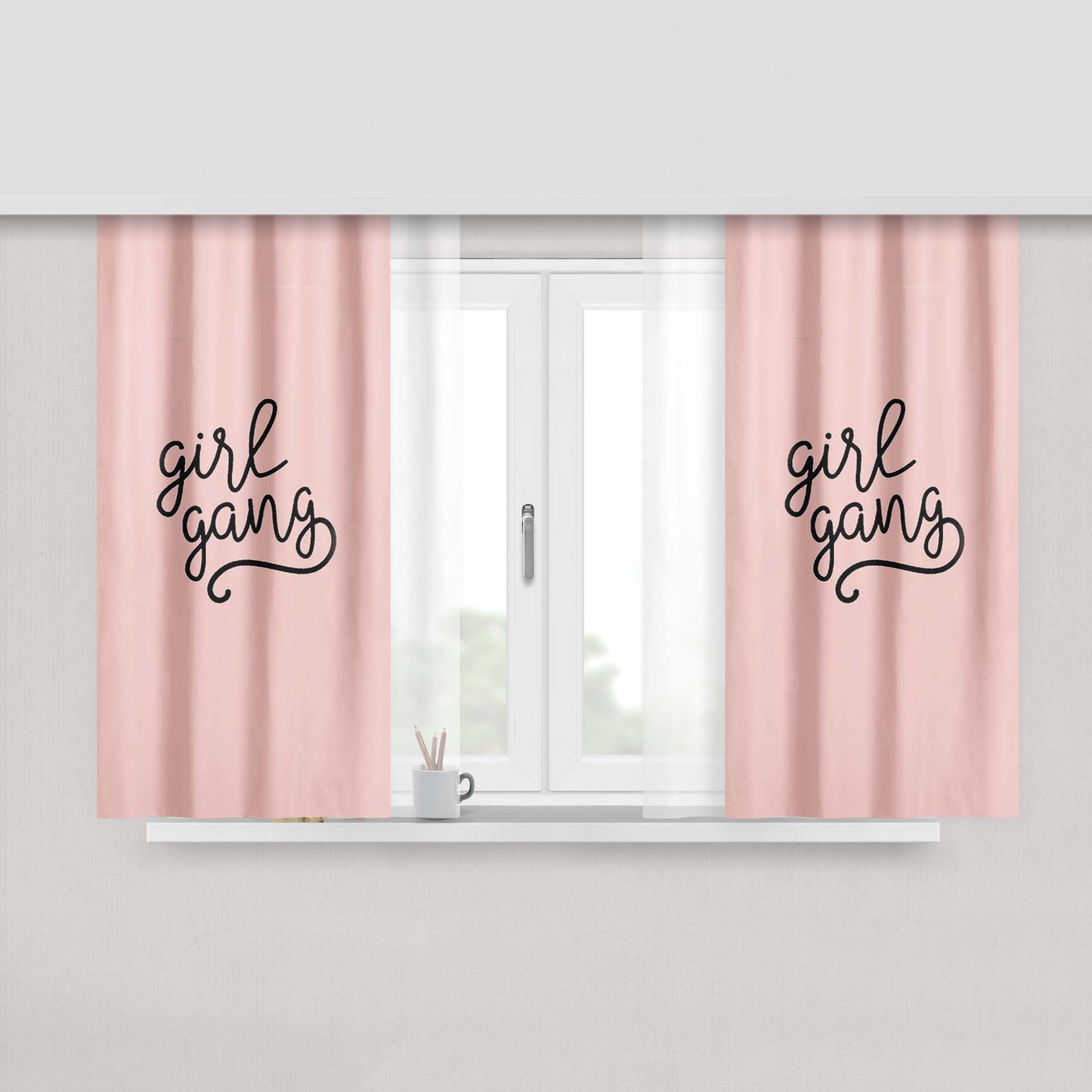 Girl Gang Bachelorette Squad Feminist Peach Skin Window Curtains