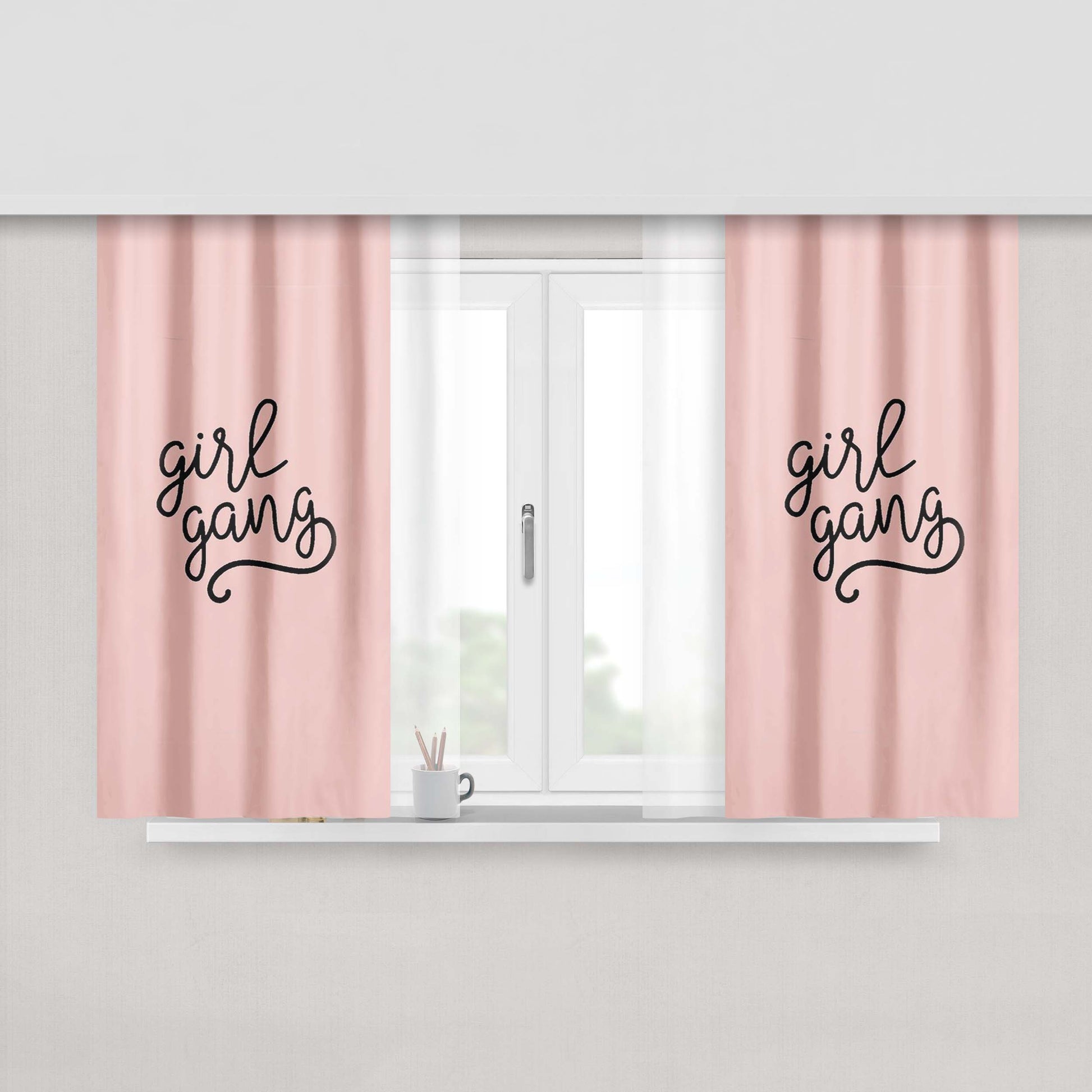 Girl Gang Bachelorette Squad Feminist Peach Skin Window Curtains