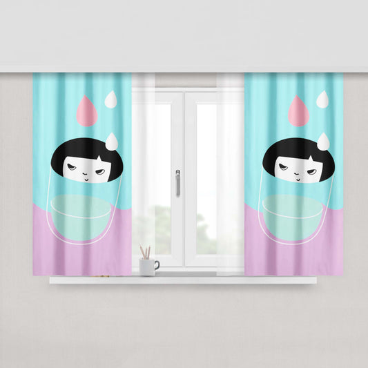Girl In The Glass Peach Skin Window Curtains