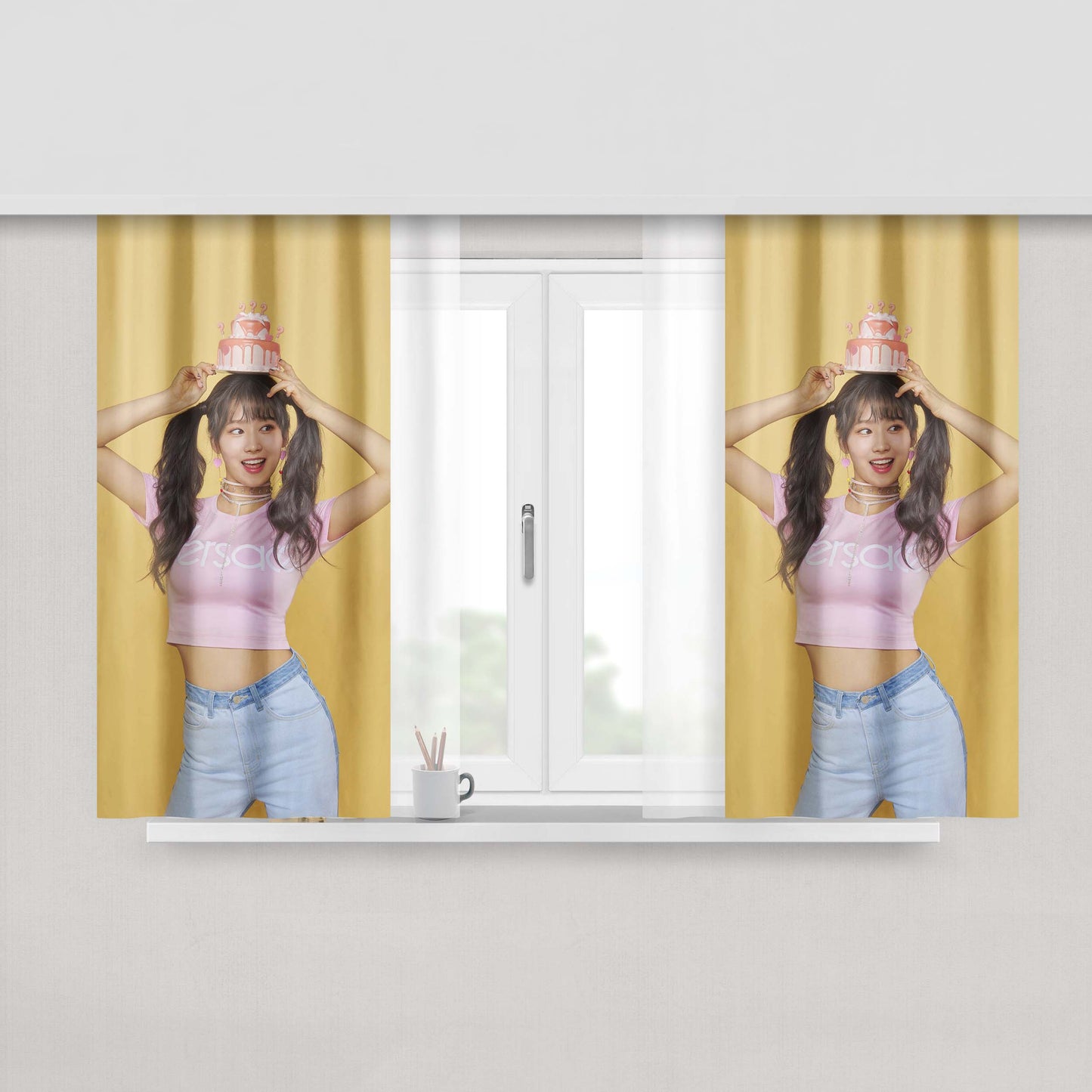 Girl Kpop Twice Sana Cute Birthday Peach Skin Window Curtains