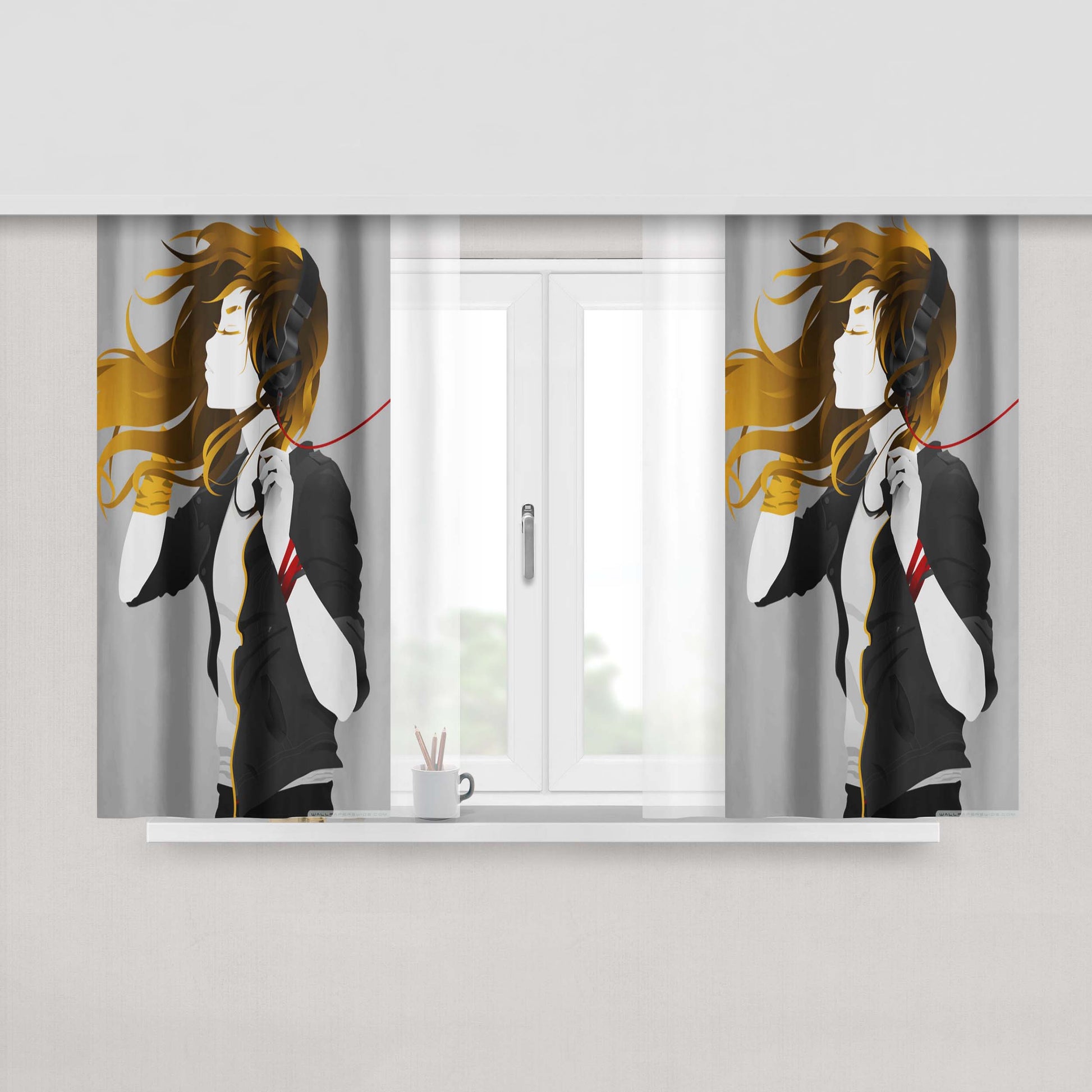 Girl Music Peach Skin Window Curtains