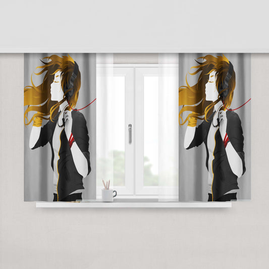 Girl Music Peach Skin Window Curtains