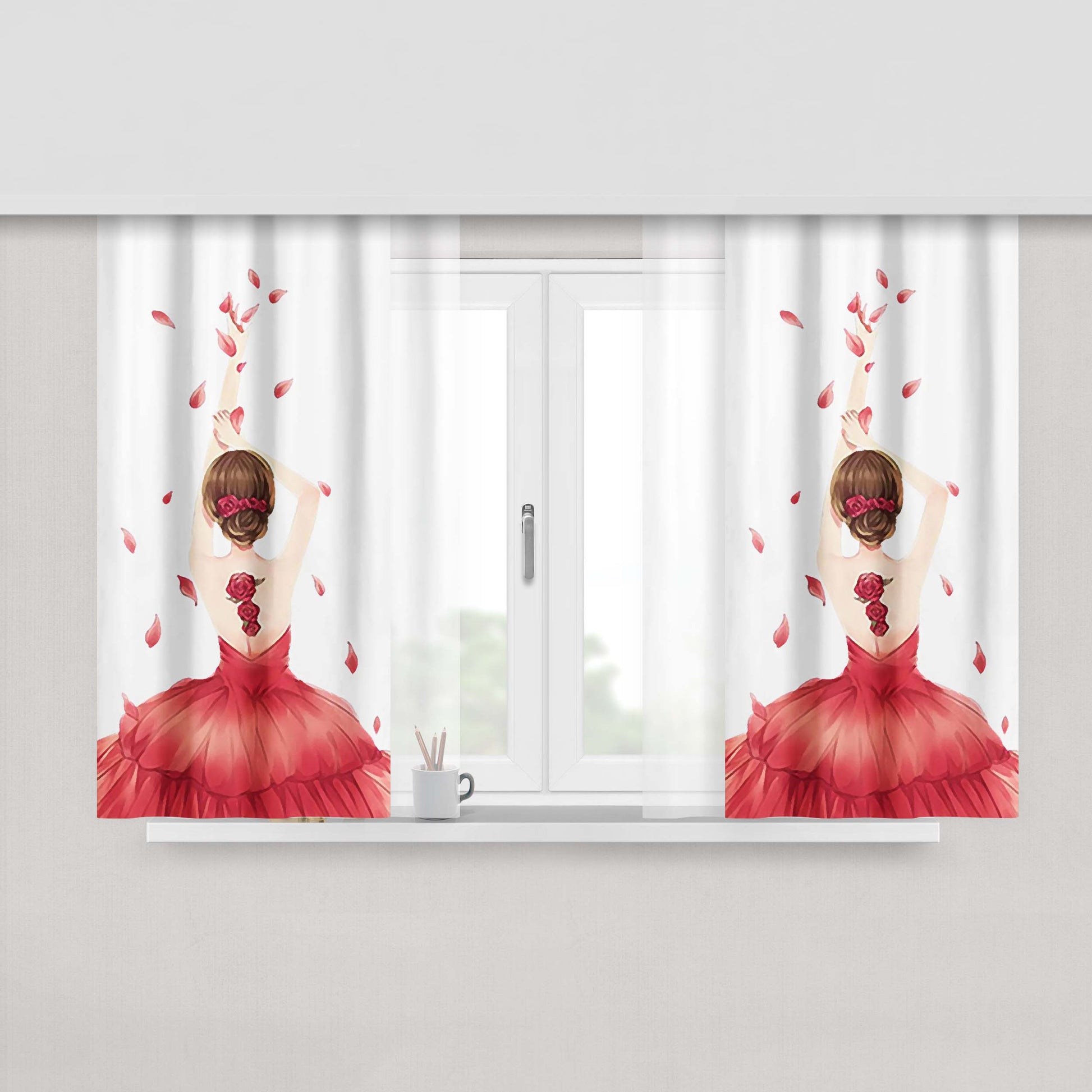Girl On Dress White Peach Skin Window Curtains