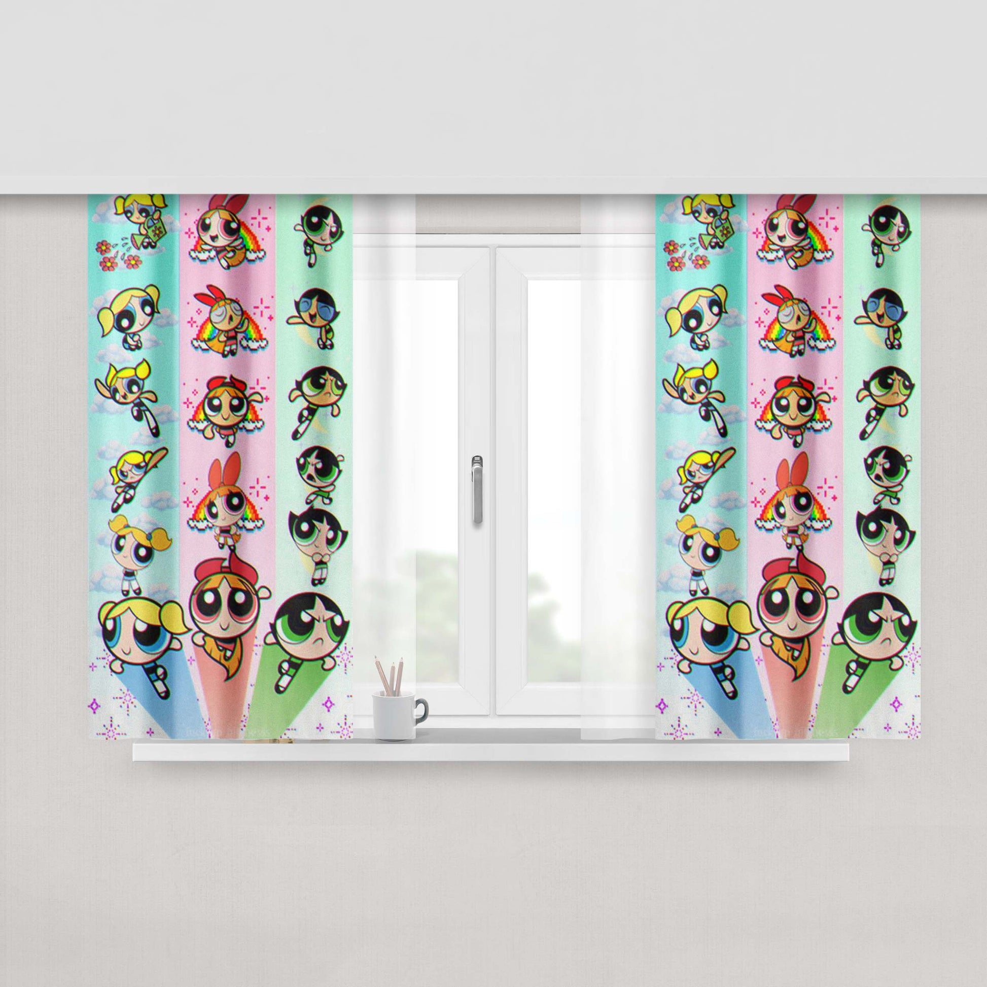 Girl Power Powerpuff Girls Cartoon Peach Skin Window Curtains