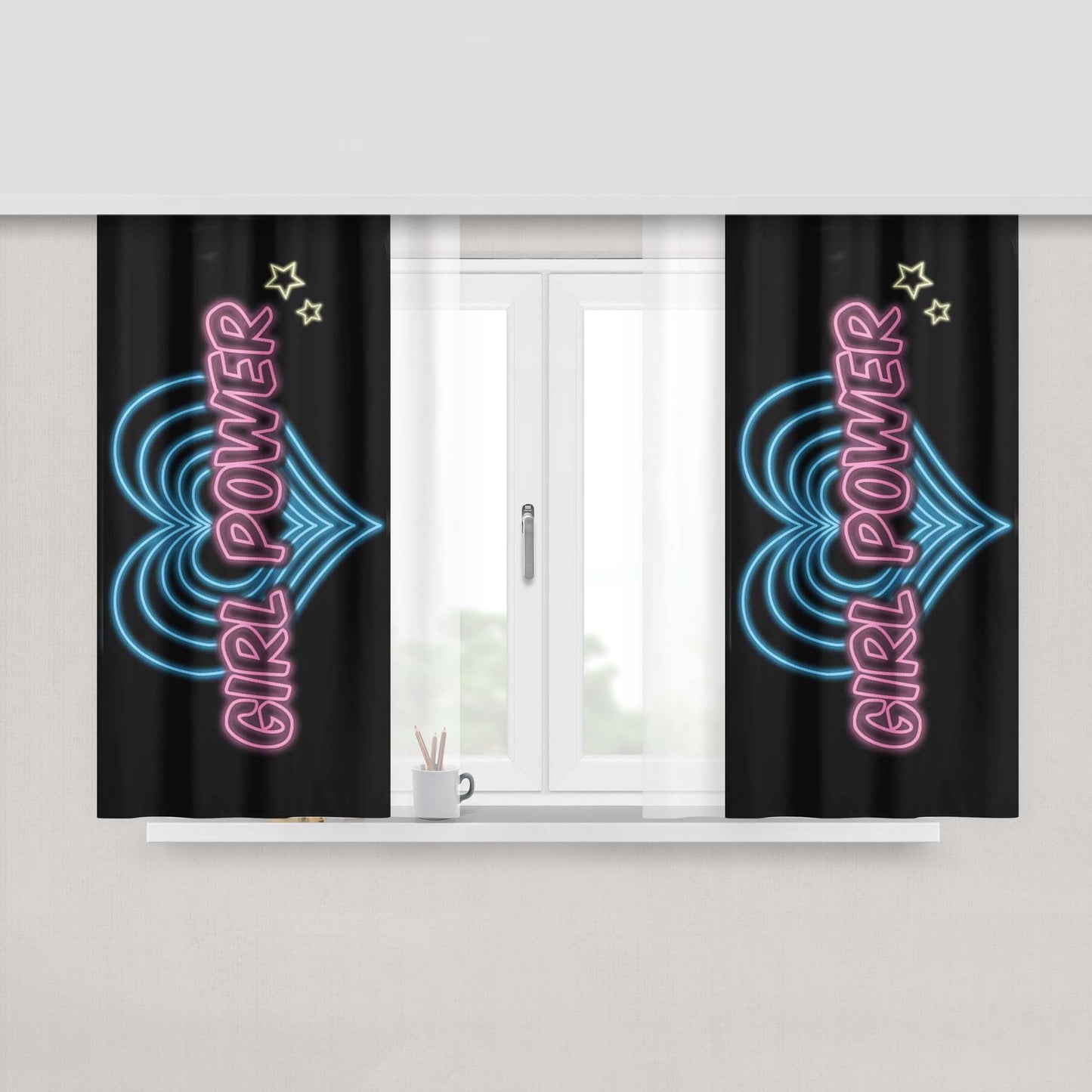 Girl Power Peach Skin Window Curtains