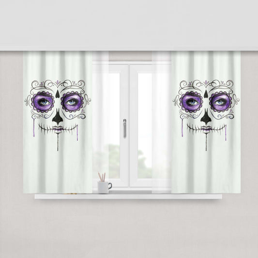 Girl Skull Tattoo Peach Skin Window Curtains