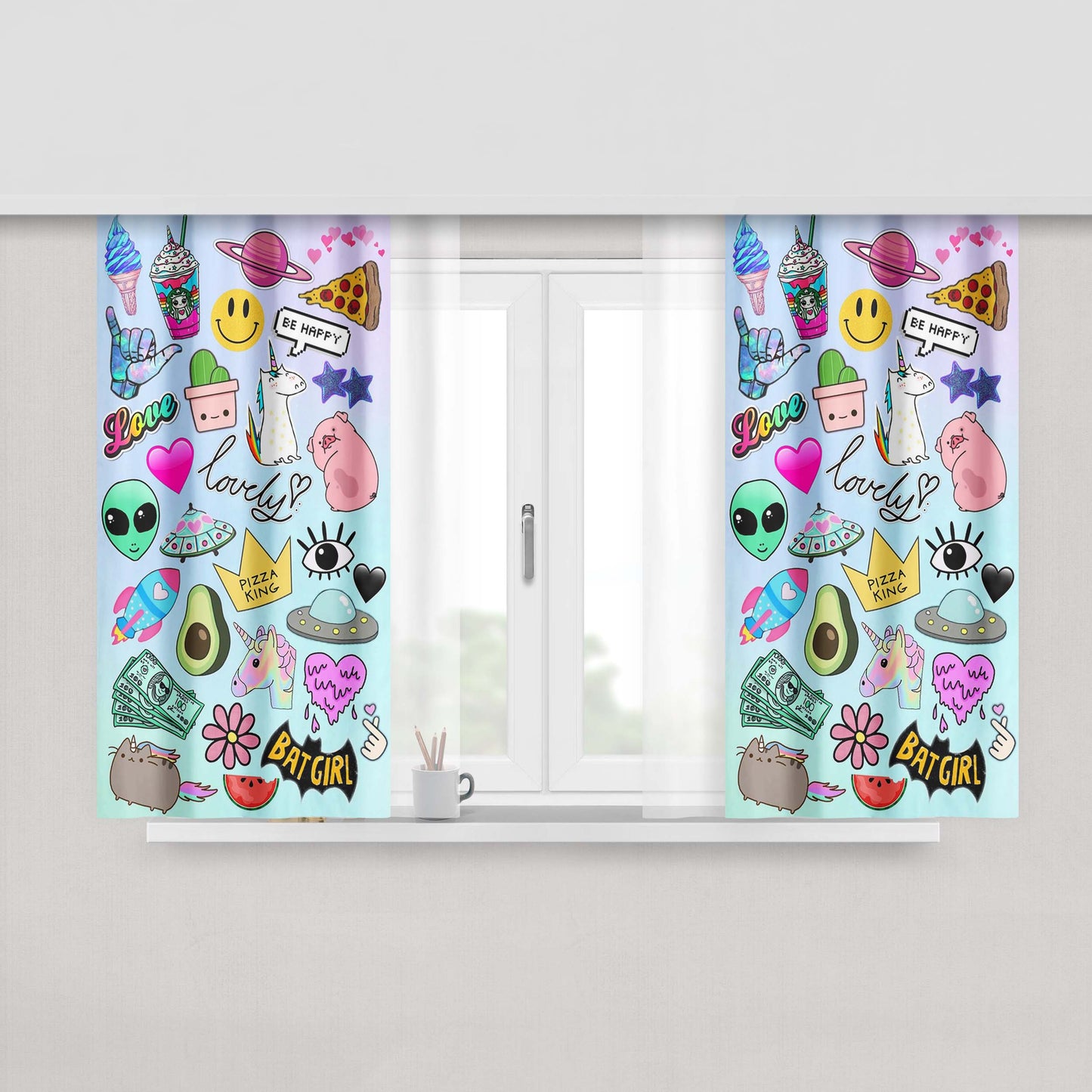 Girl Tumblr Fashion Sticker Peach Skin Window Curtains