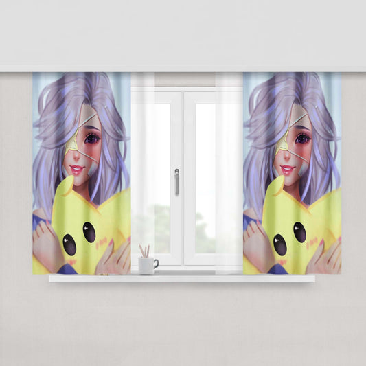 Girl White Hair And Star Drawing Peach Skin Window Curtains