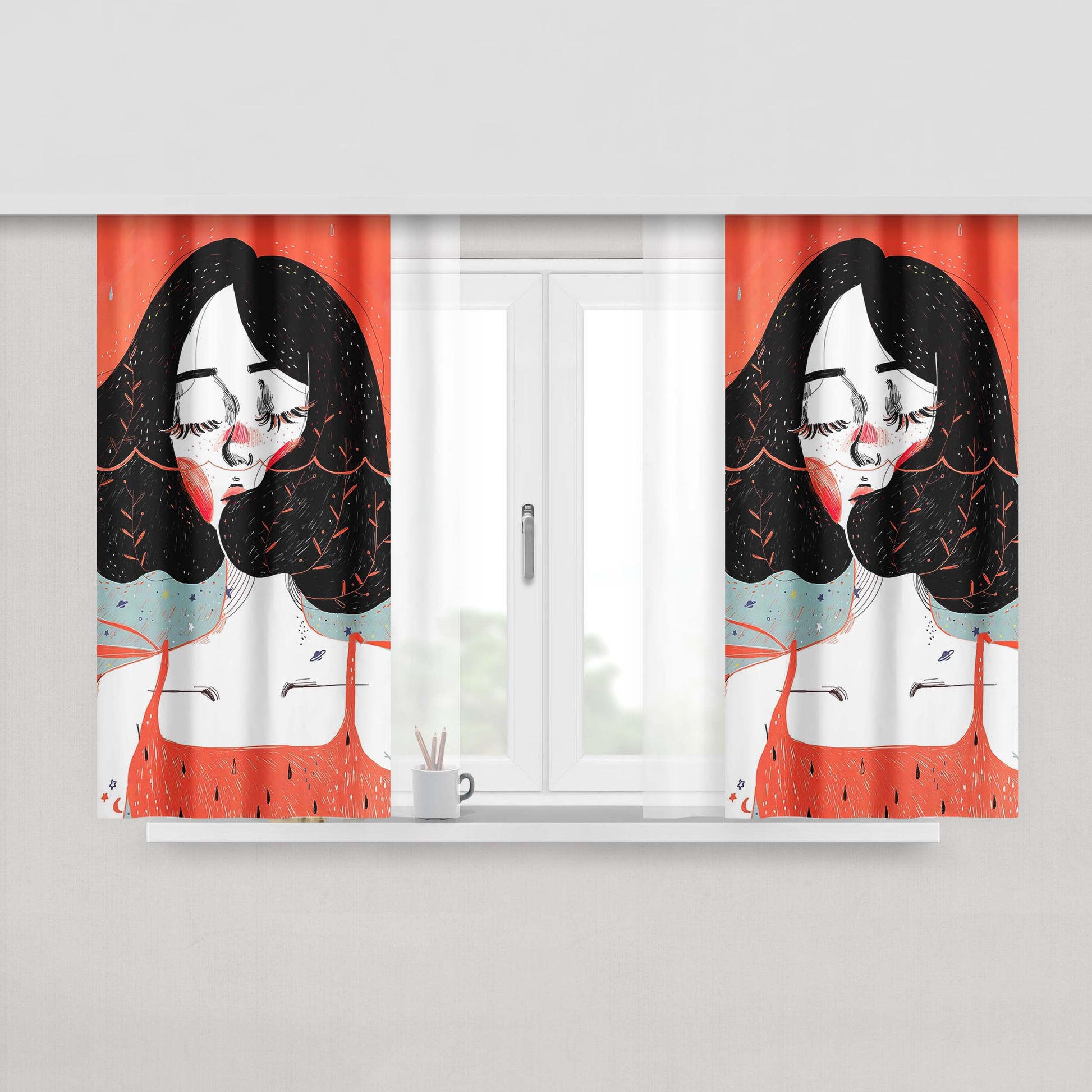 Girl Who Has A Red Nose Art Peach Skin Window Curtains