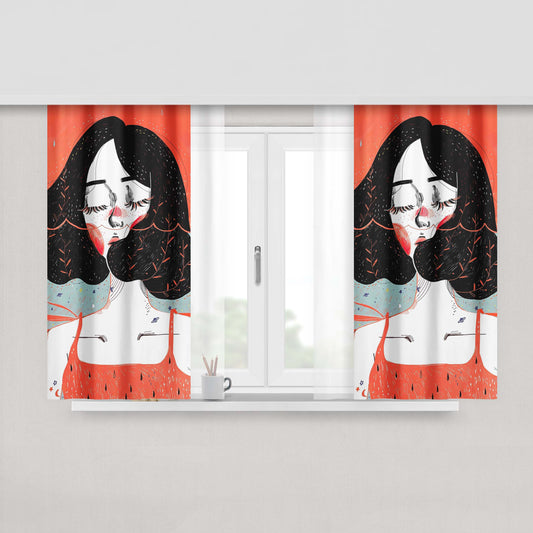 Girl Who Has A Red Nose Art Peach Skin Window Curtains