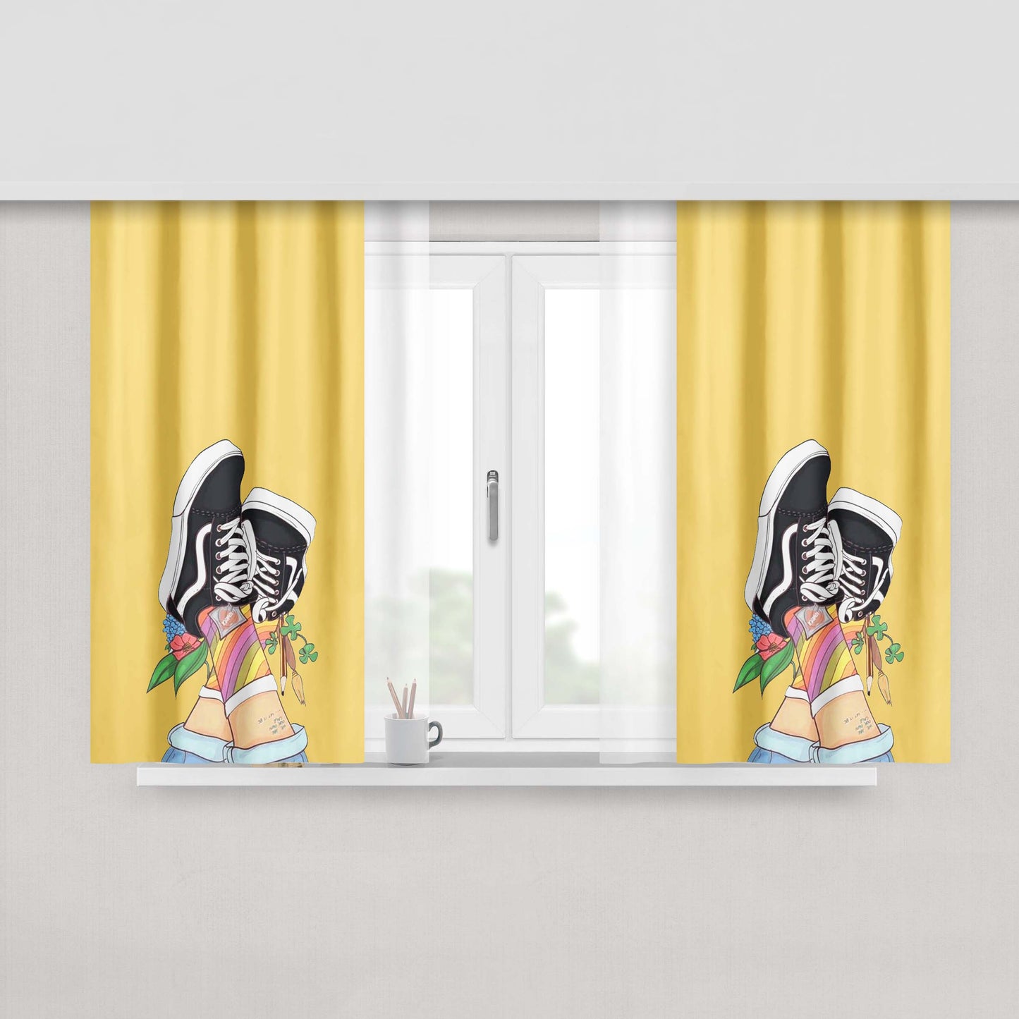 Girls Feet Canvas Vans Shoes Cu Peach Skin Window Curtains