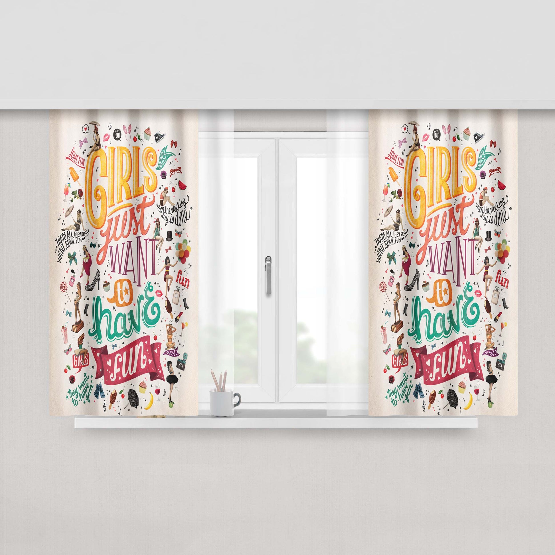 Girls Just Want To Have Fun Peach Skin Window Curtains