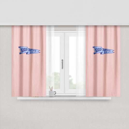 Girls Support Girls Girl Power Pink Peach Skin Window Curtains